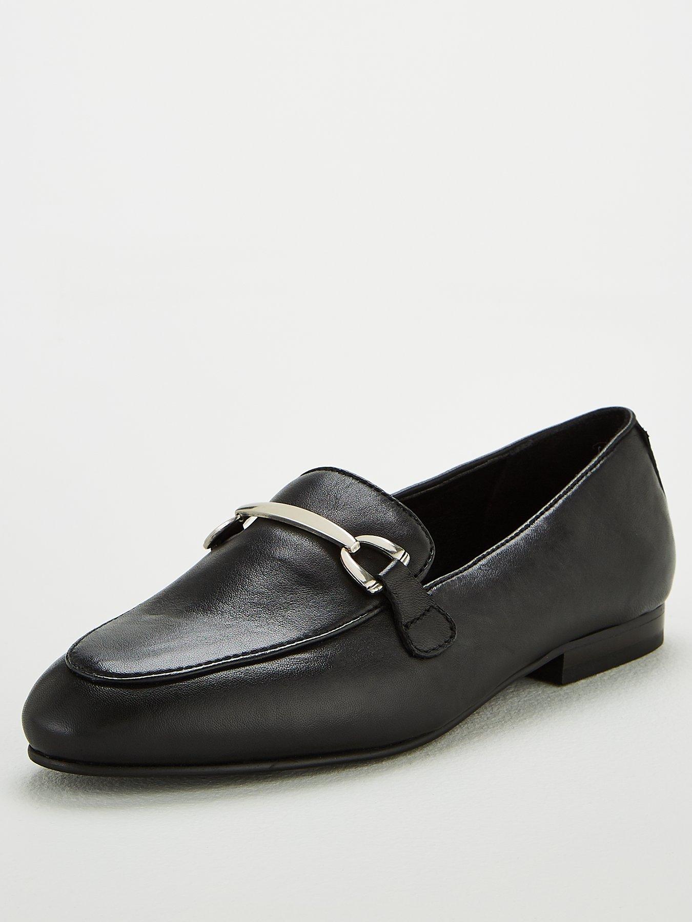 black leather loafers womens wide fit