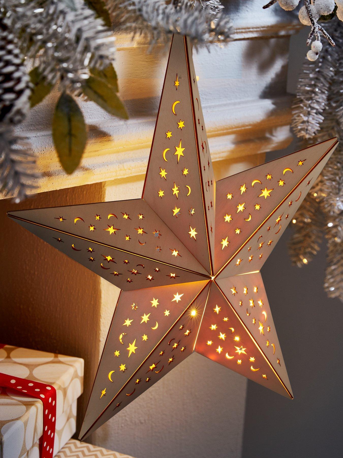 Large Wooden Star Light Hanging Christmas Decoration