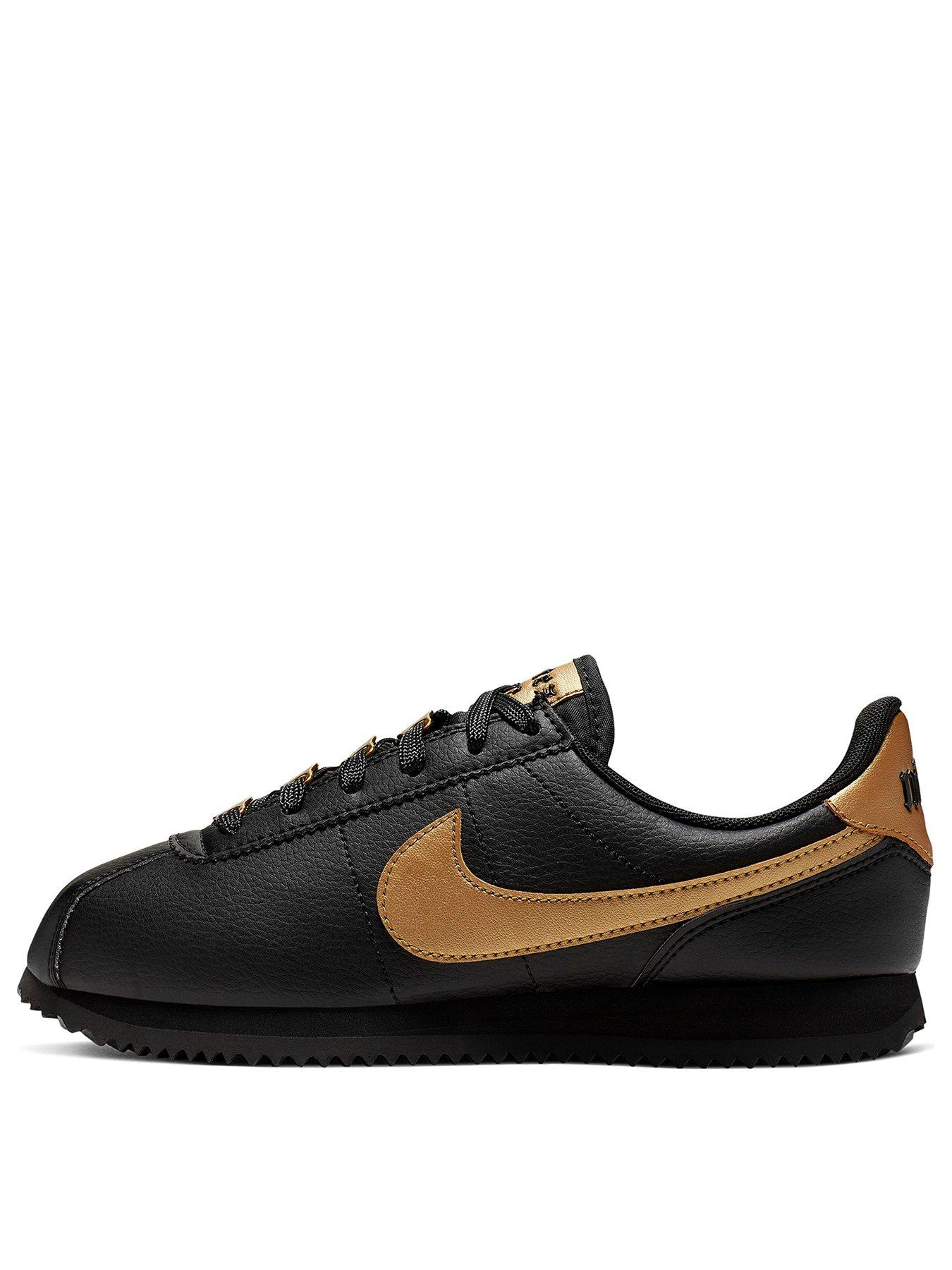 nike black and gold cortez trainers