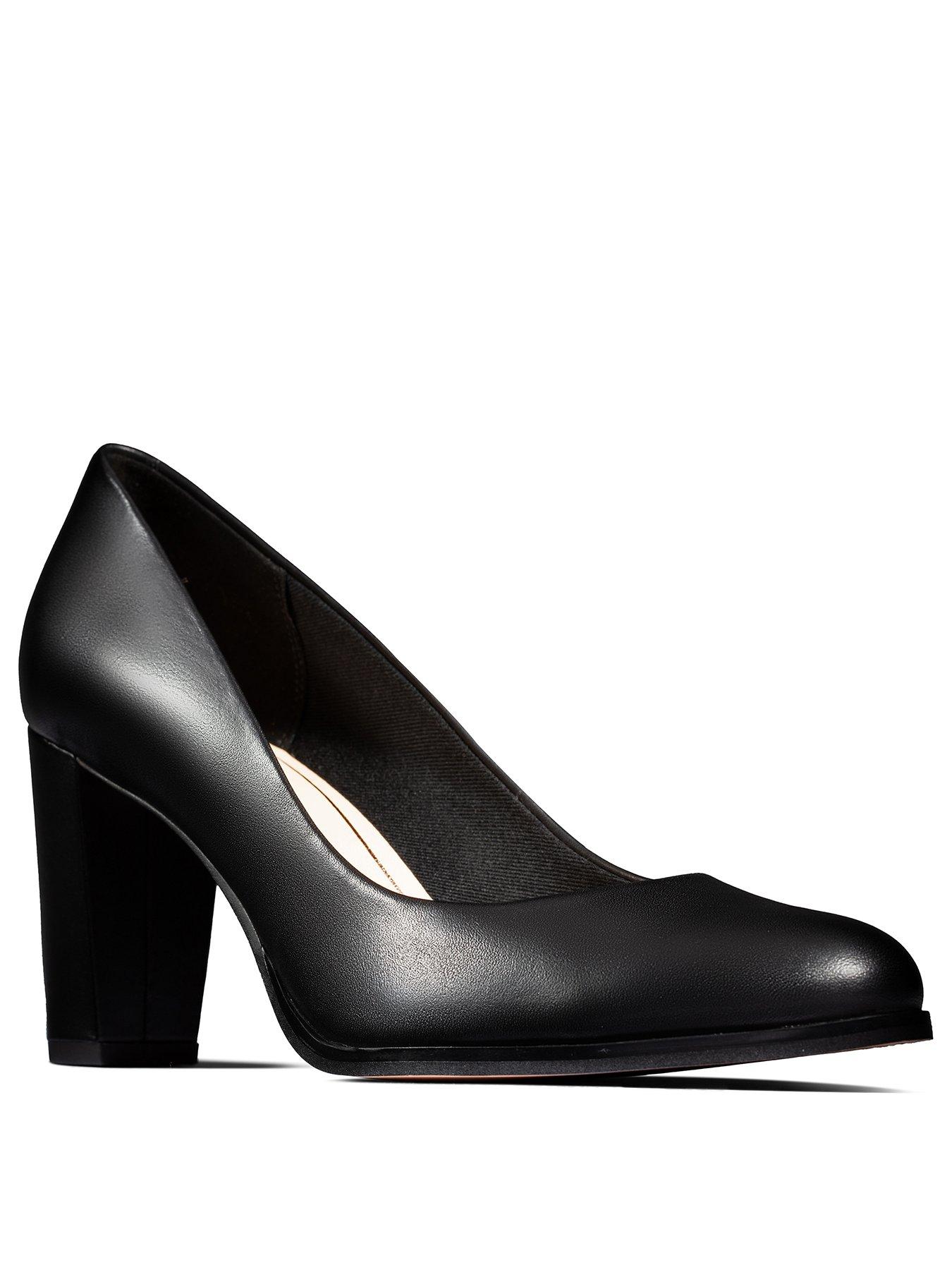 clarks black leather court shoes