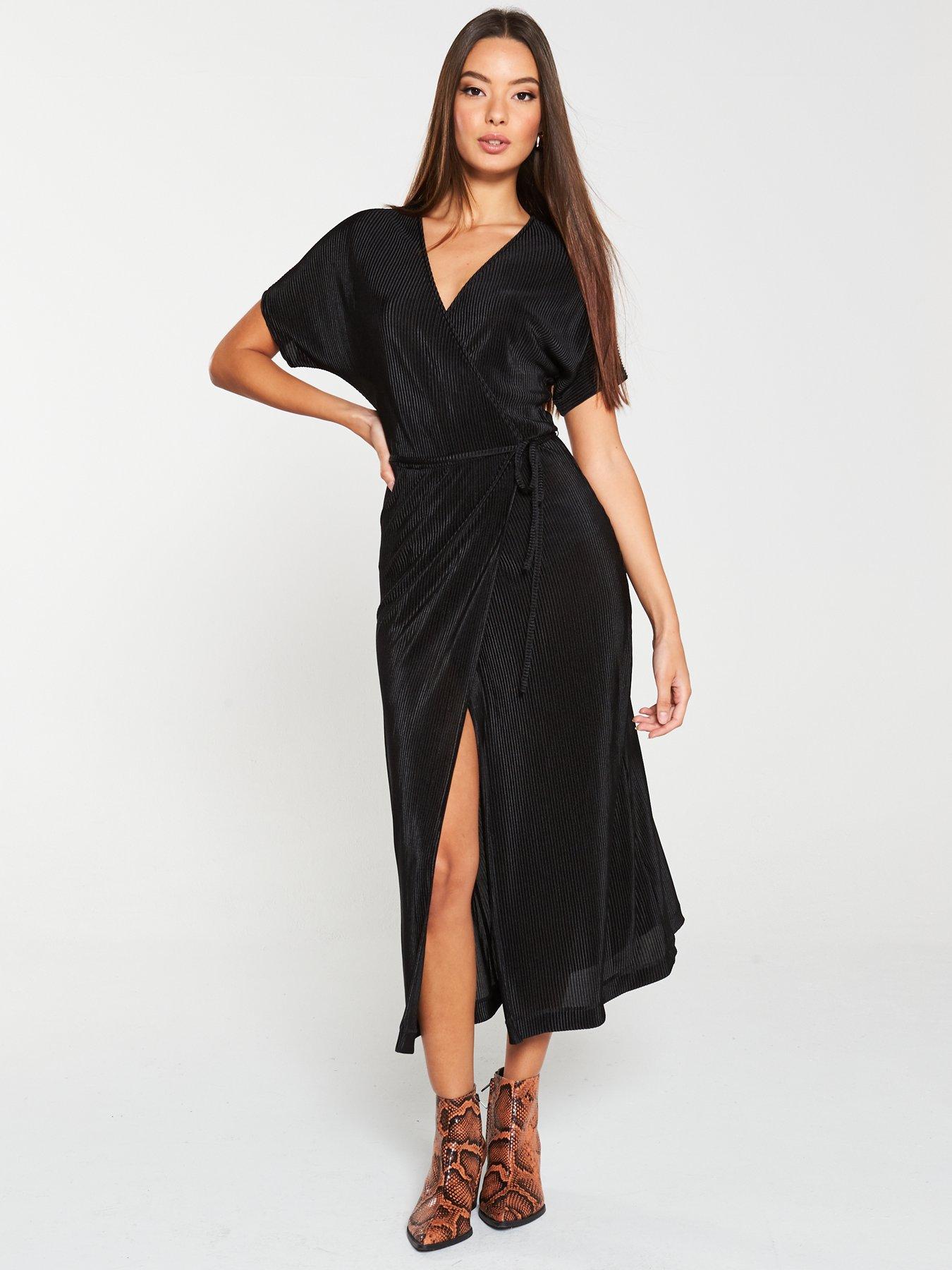 black plisse midi dress