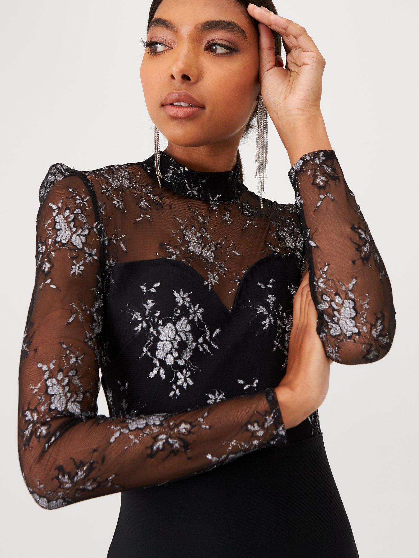 forever unique black lace maxi dress