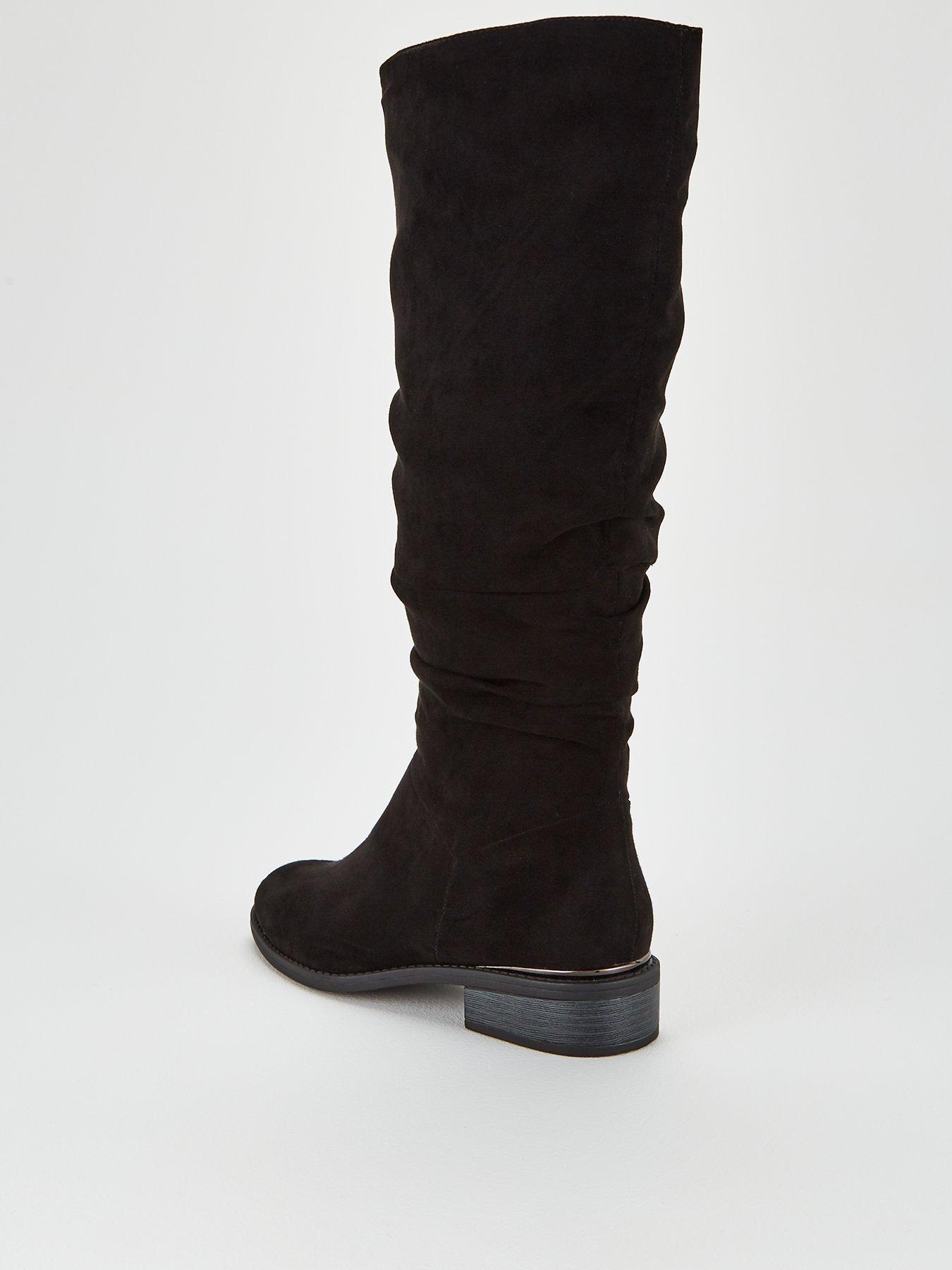 black suede slouch boots flat