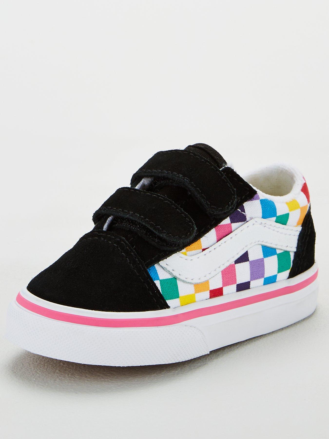 multi old skool rainbow checker trainers