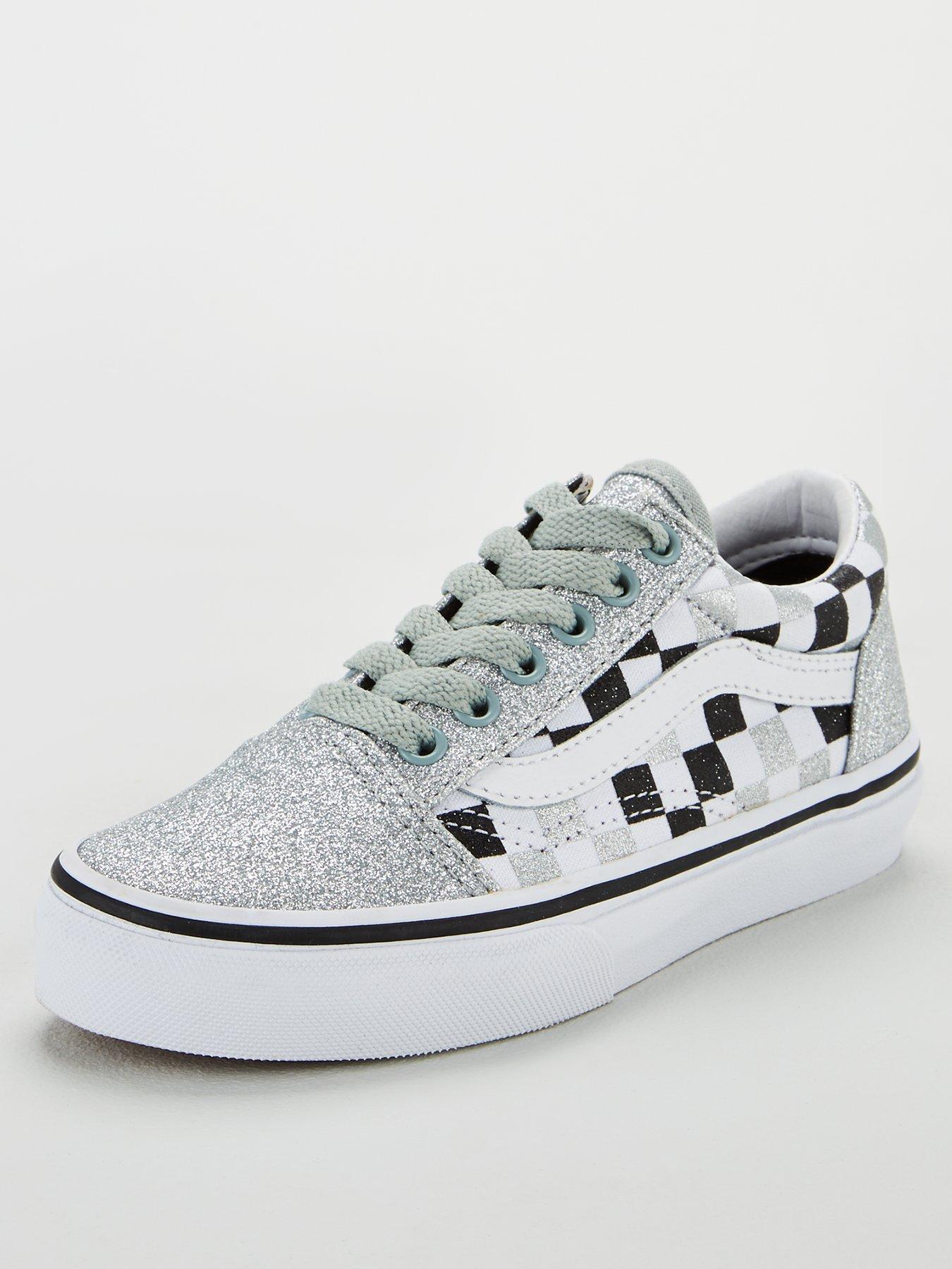 Old Skool Checkerboard Childrens Trainers Silver Glitter - roblox checkered vans