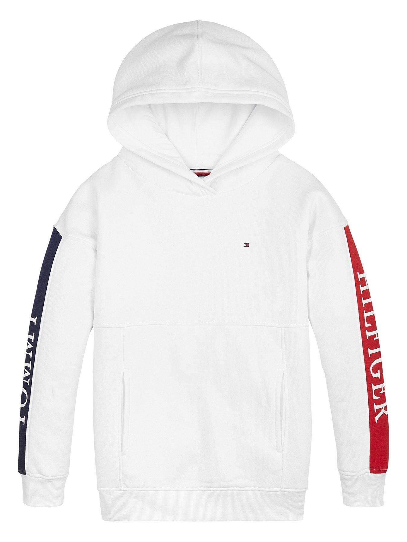 tommy hilfiger icon stripe logo print hoodie in grey marl