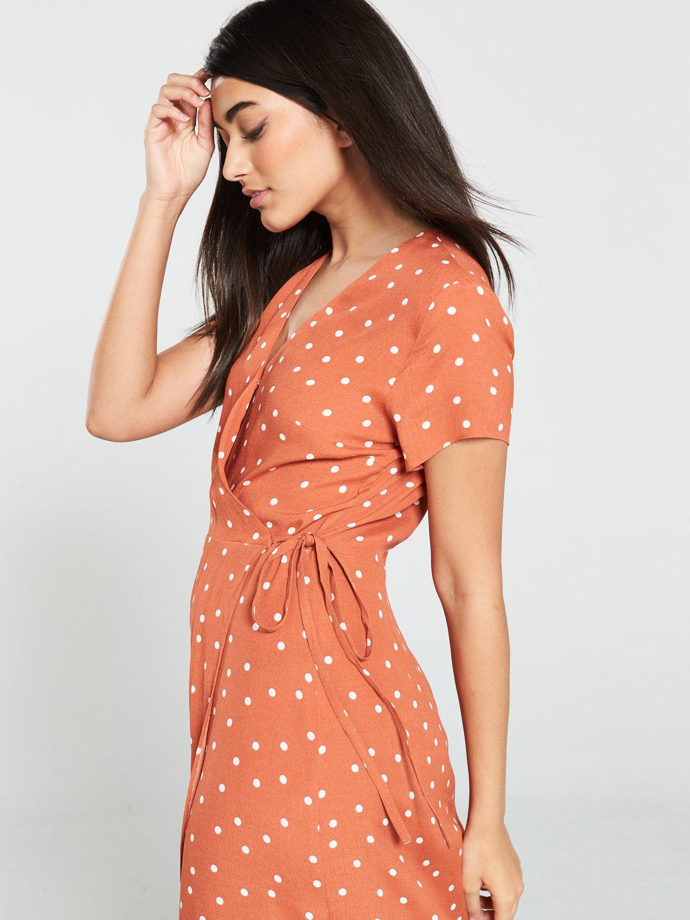 warehouse spot wrap dress