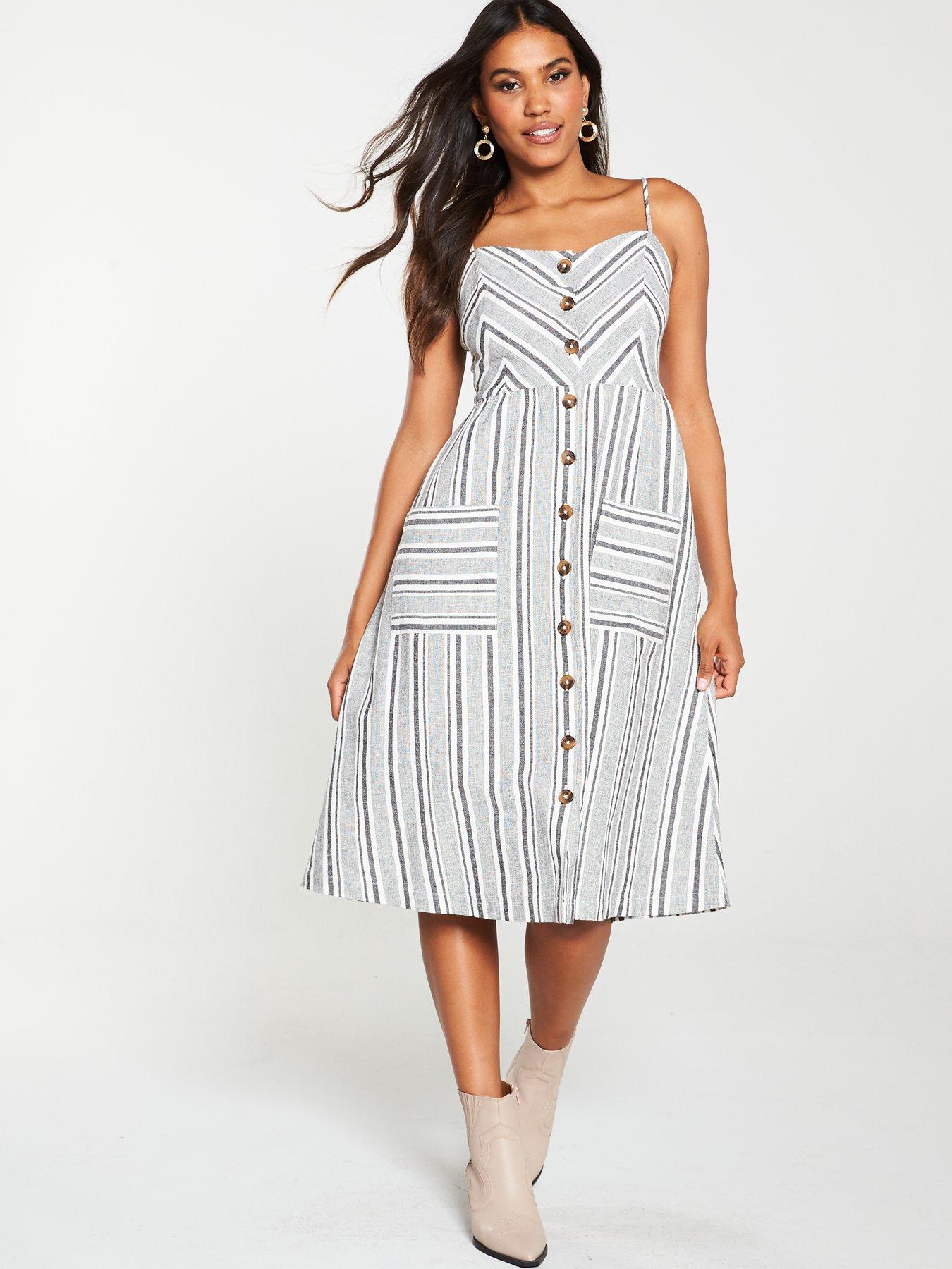 warehouse stripe button through dress