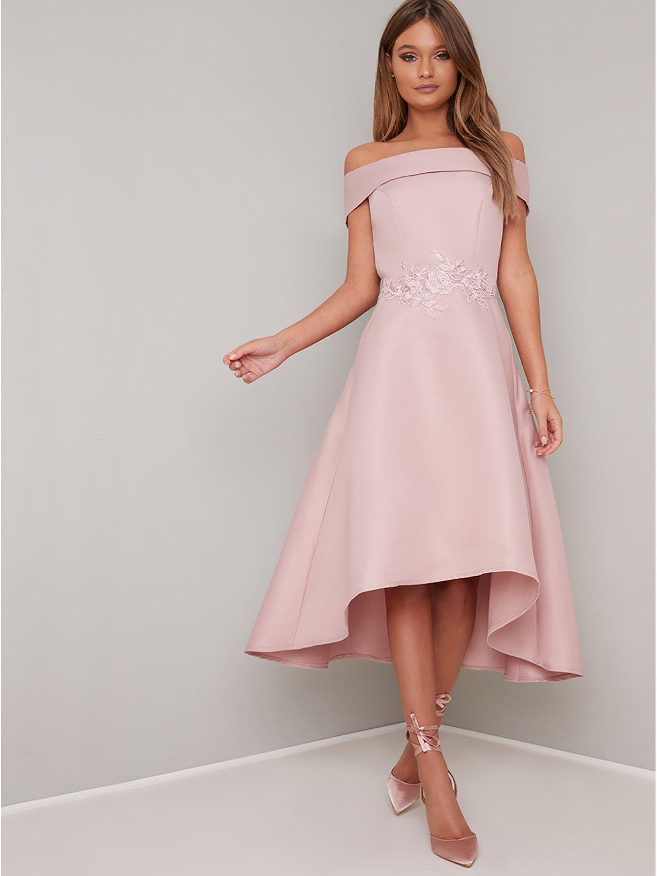 dusty pink bardot dress
