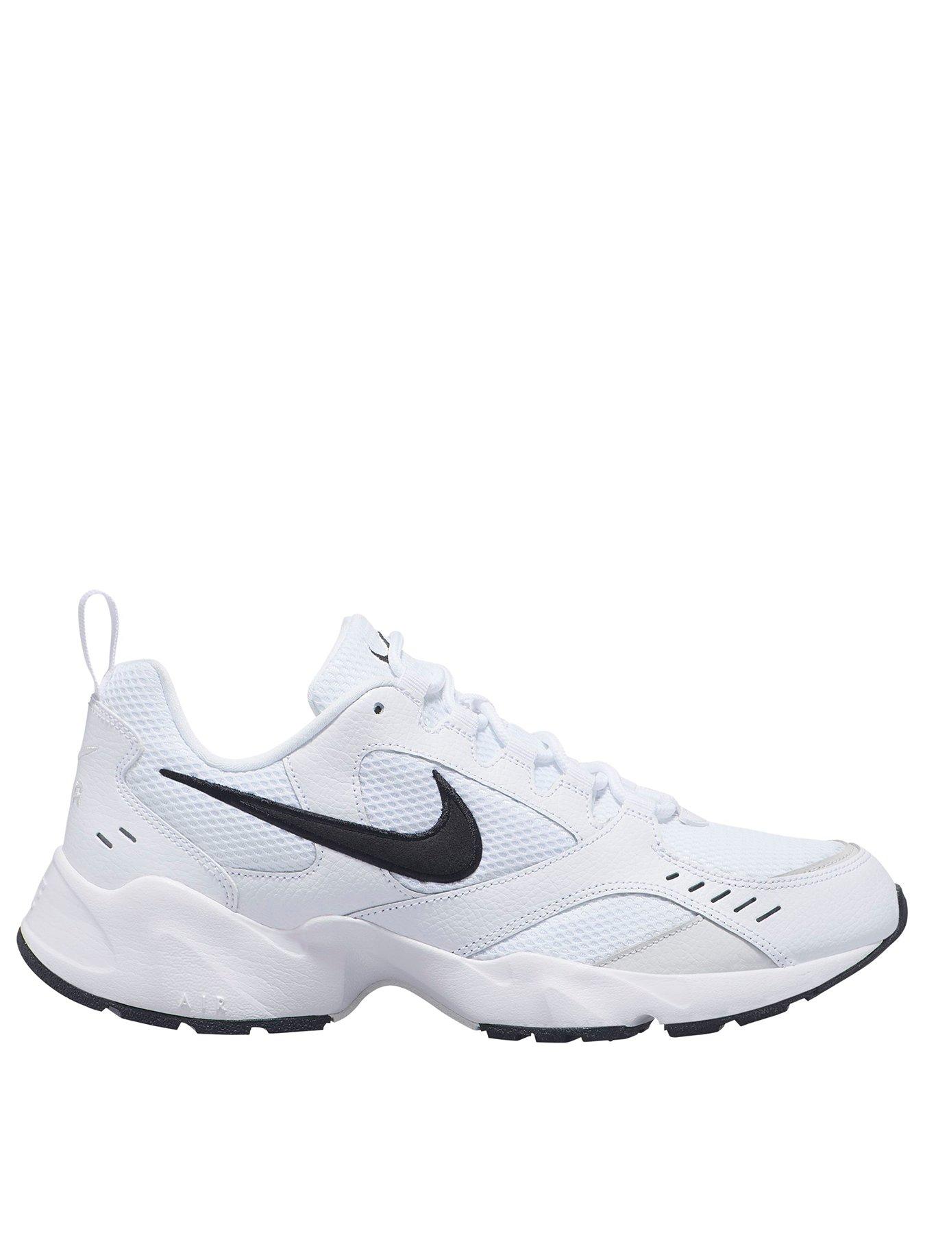 nike white and black air heights trainers