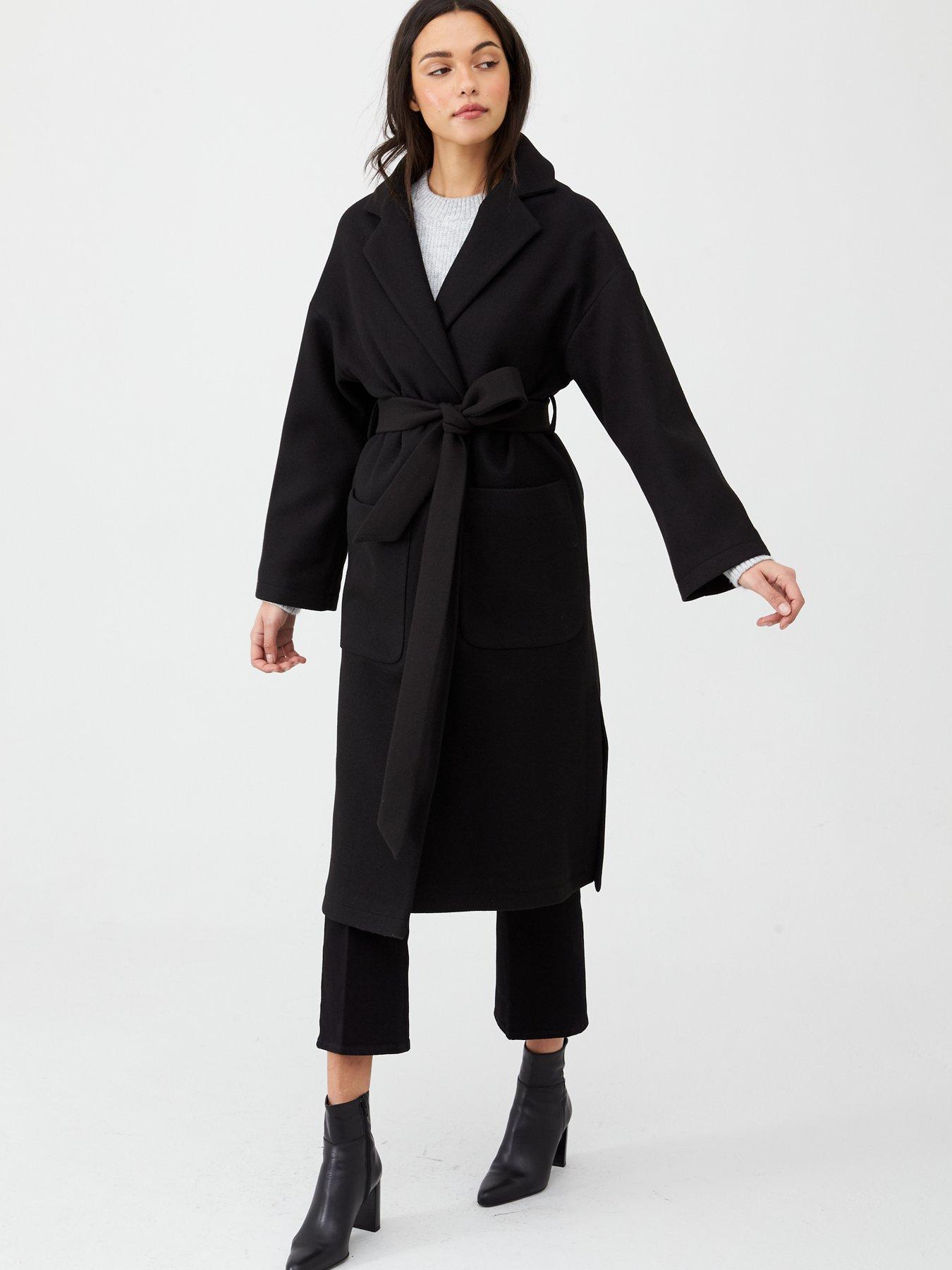 V by Very Belted Wrap Coat - Black 