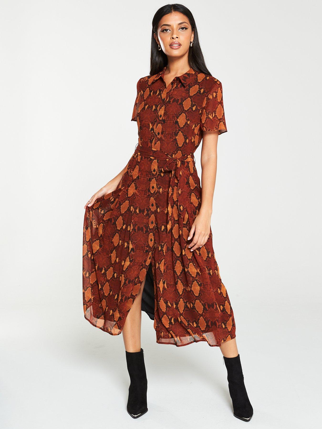 snake print midi shirt dress