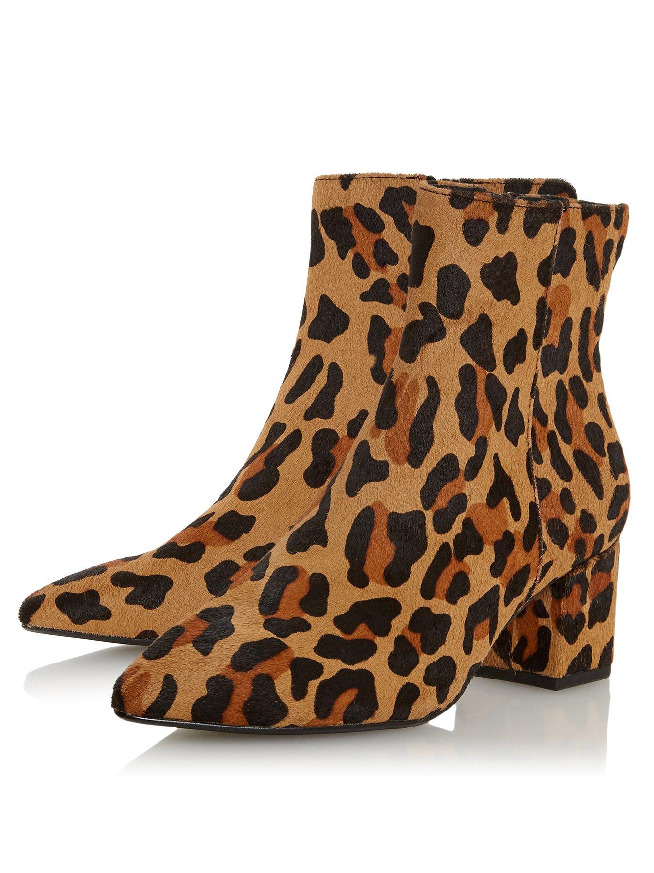 leopard print low heel boots