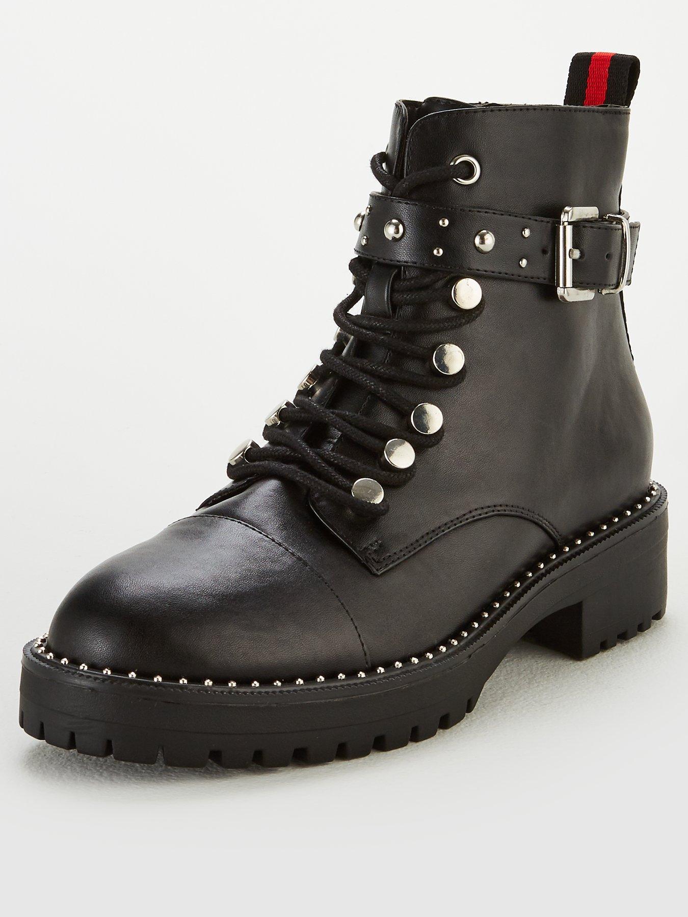 black chunky lace up hiker boots