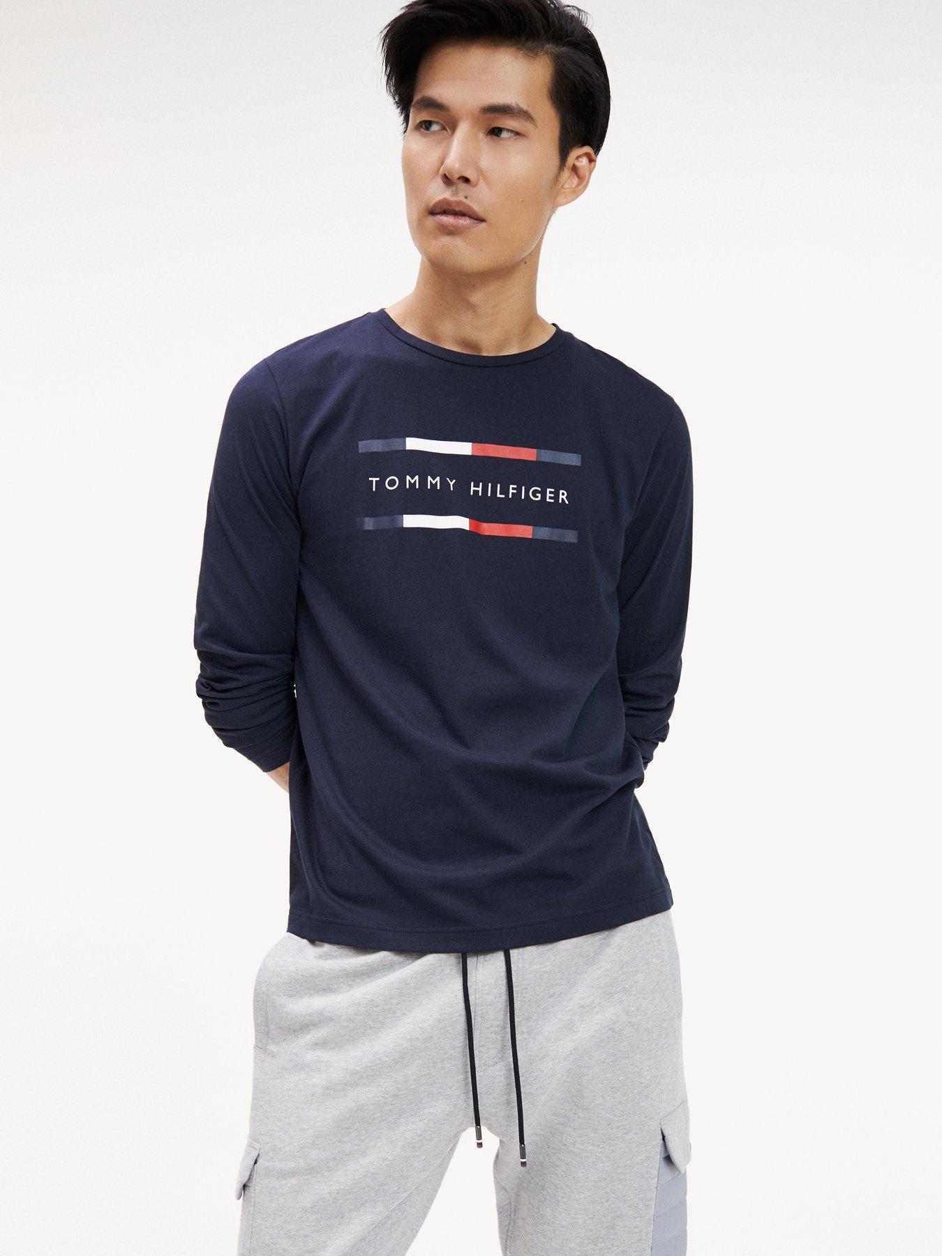 Tommy Hilfiger Long Sleeved Logo T Shirt Sky Captain Blue - navy blue tommy h with extended black tee roblox
