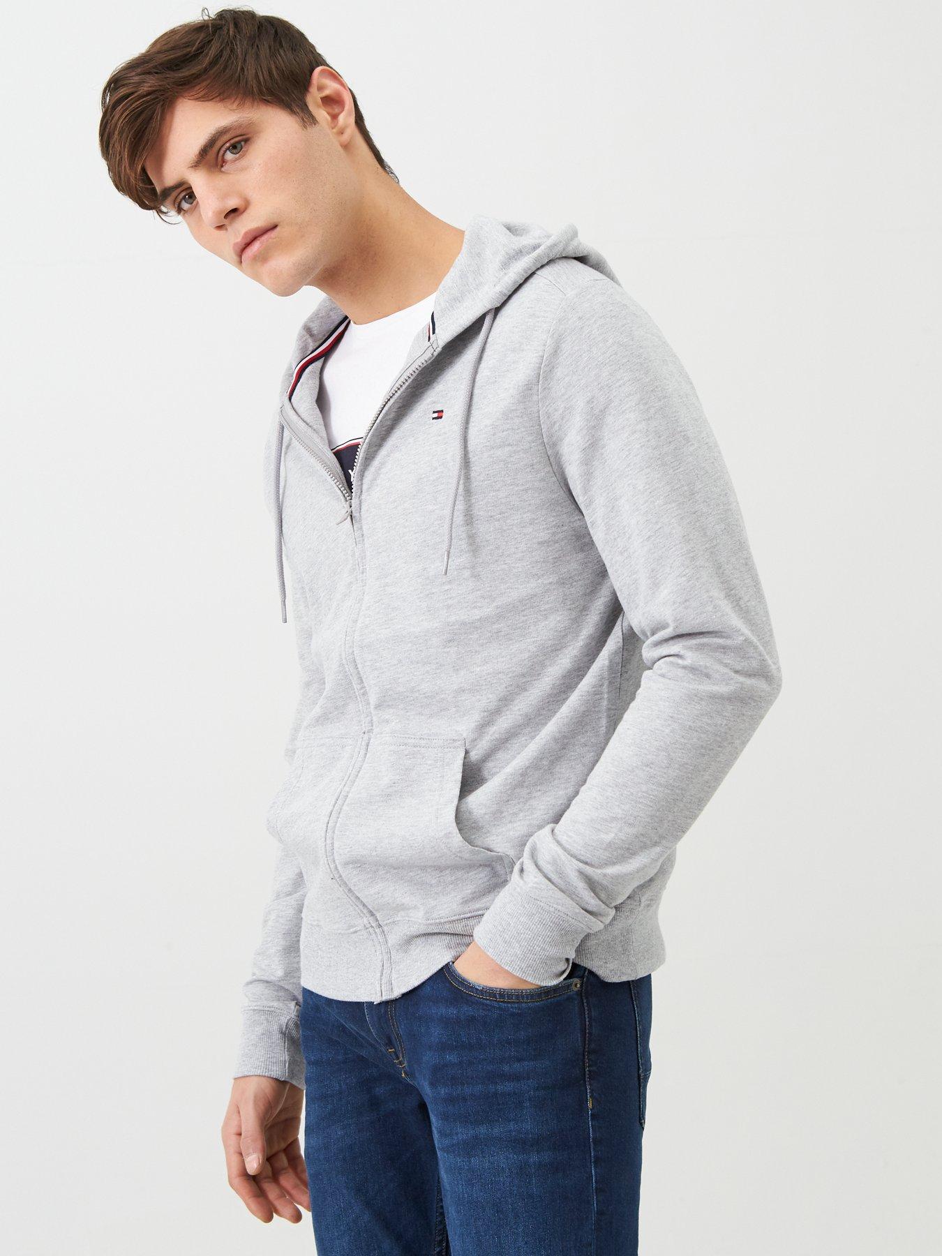 tommy hilfiger icon stripe logo print hoodie in grey marl