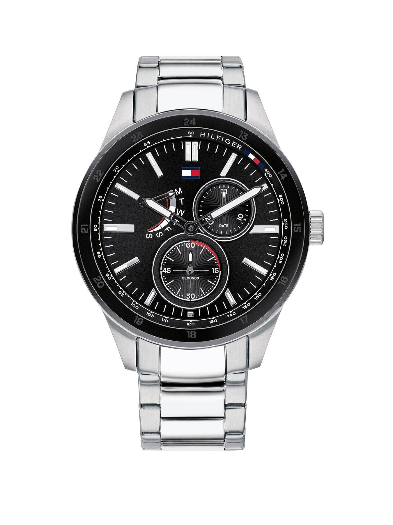 tommy hilfiger men's grey ip blue dial bracelet watch