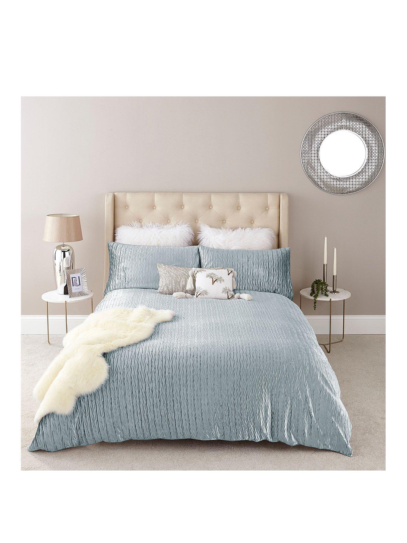 River Island Blue Pleated Velvet Duvet Cover Set