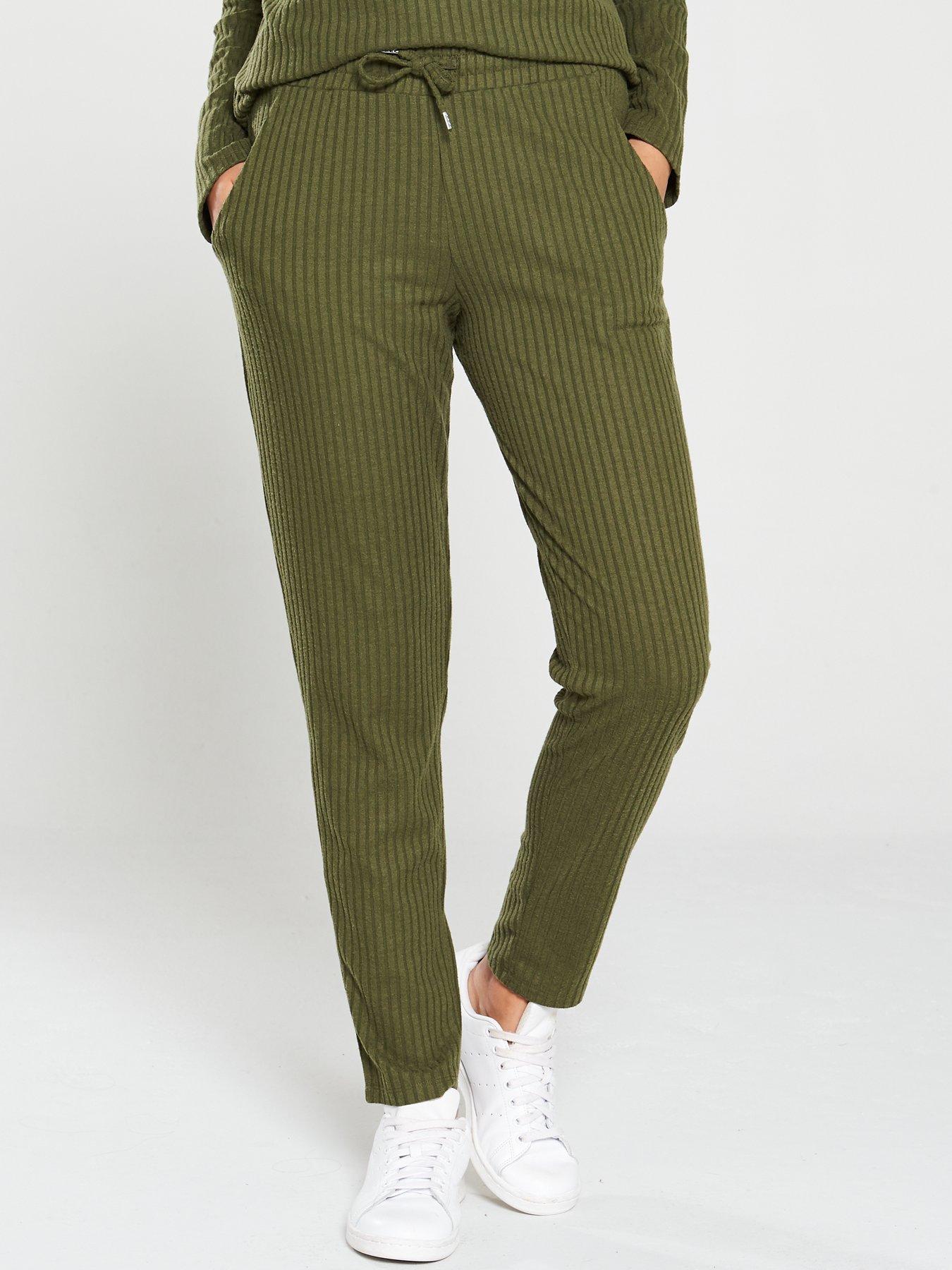 Ribbed Snit Slim Co Ord Joggers - Khaki - 