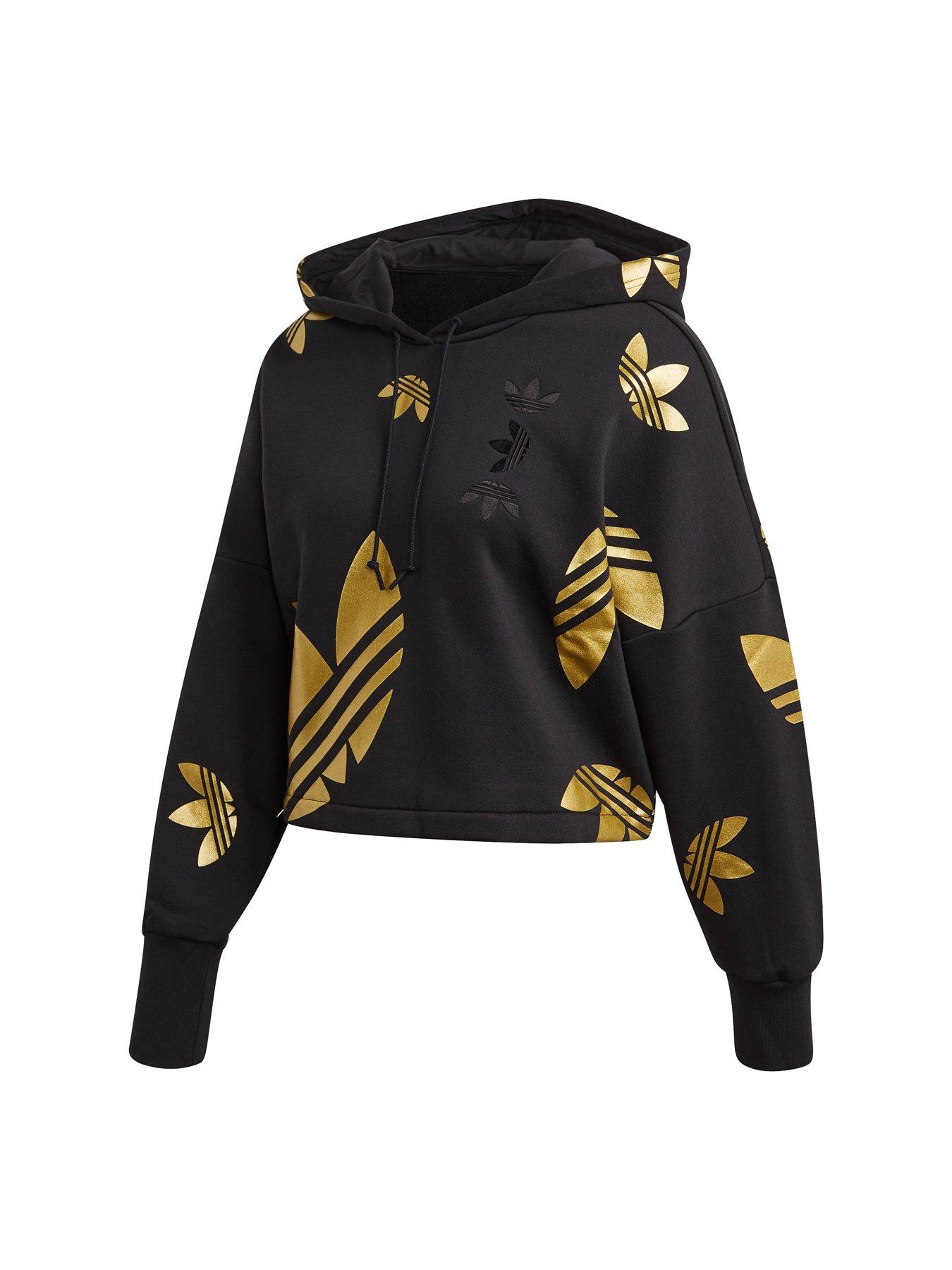 adidas trefoil hoodie black gold