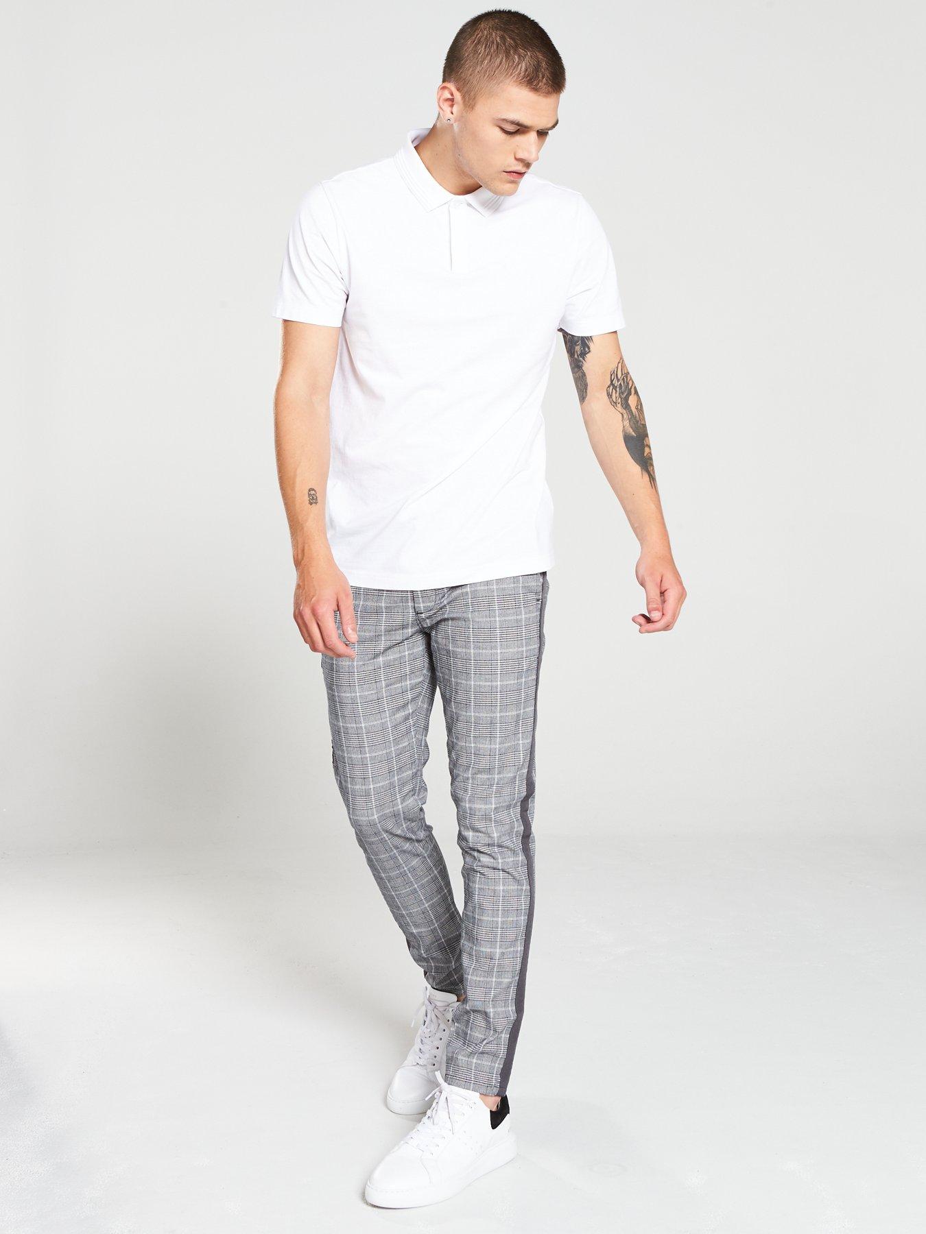 grey check tape skinny trousers