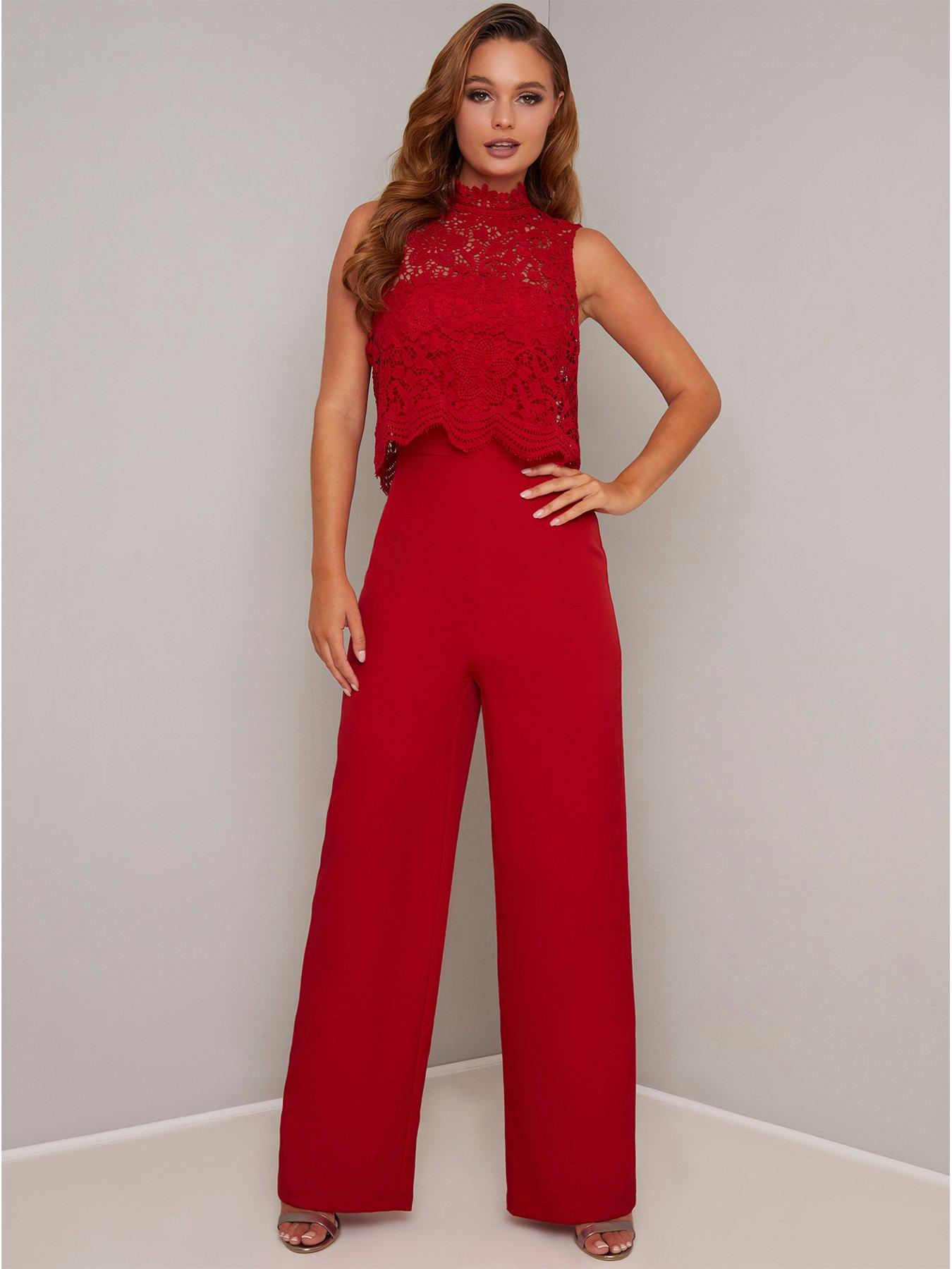 red lace top jumpsuit