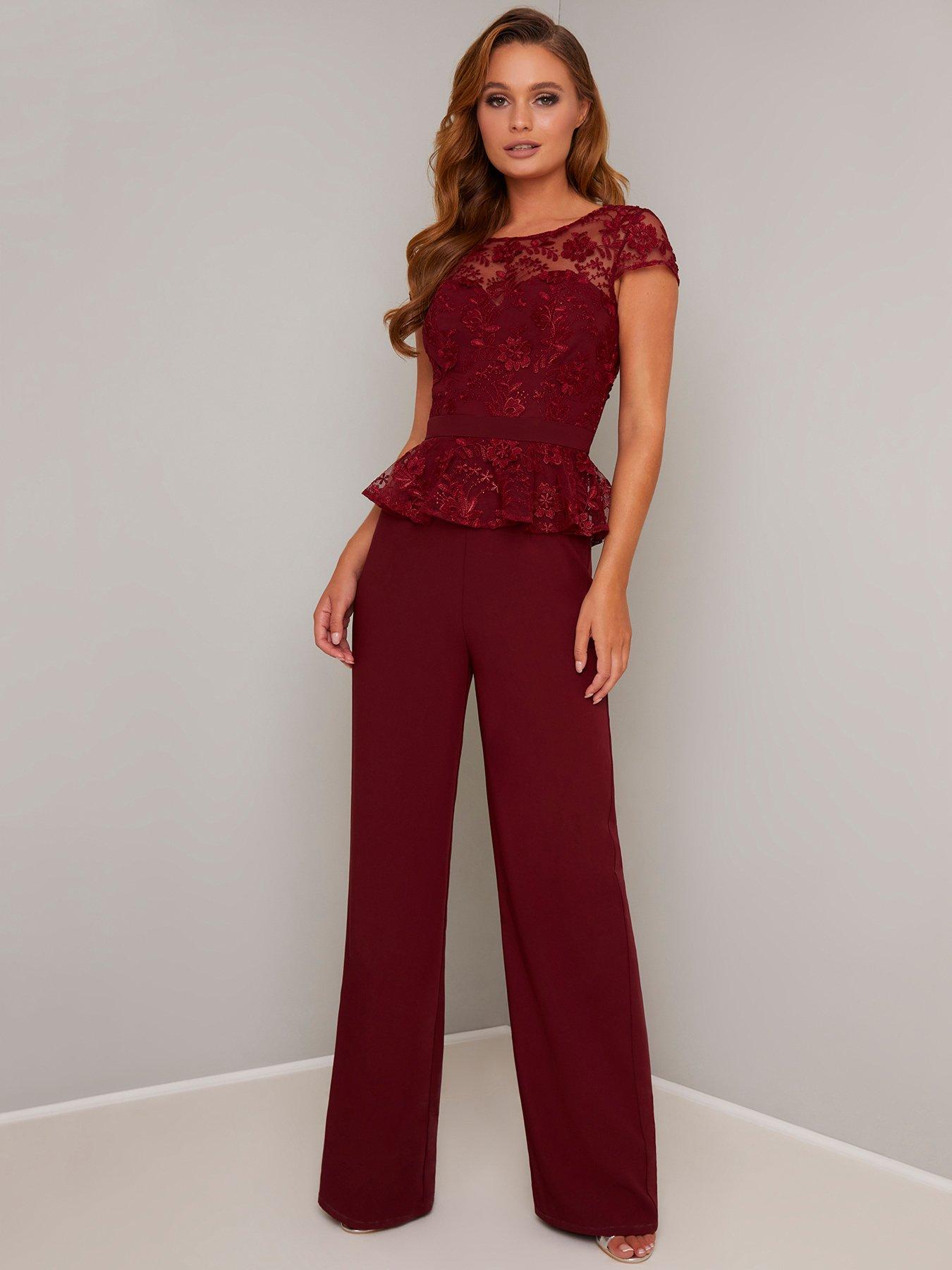 burgundy lace jumpsuit
