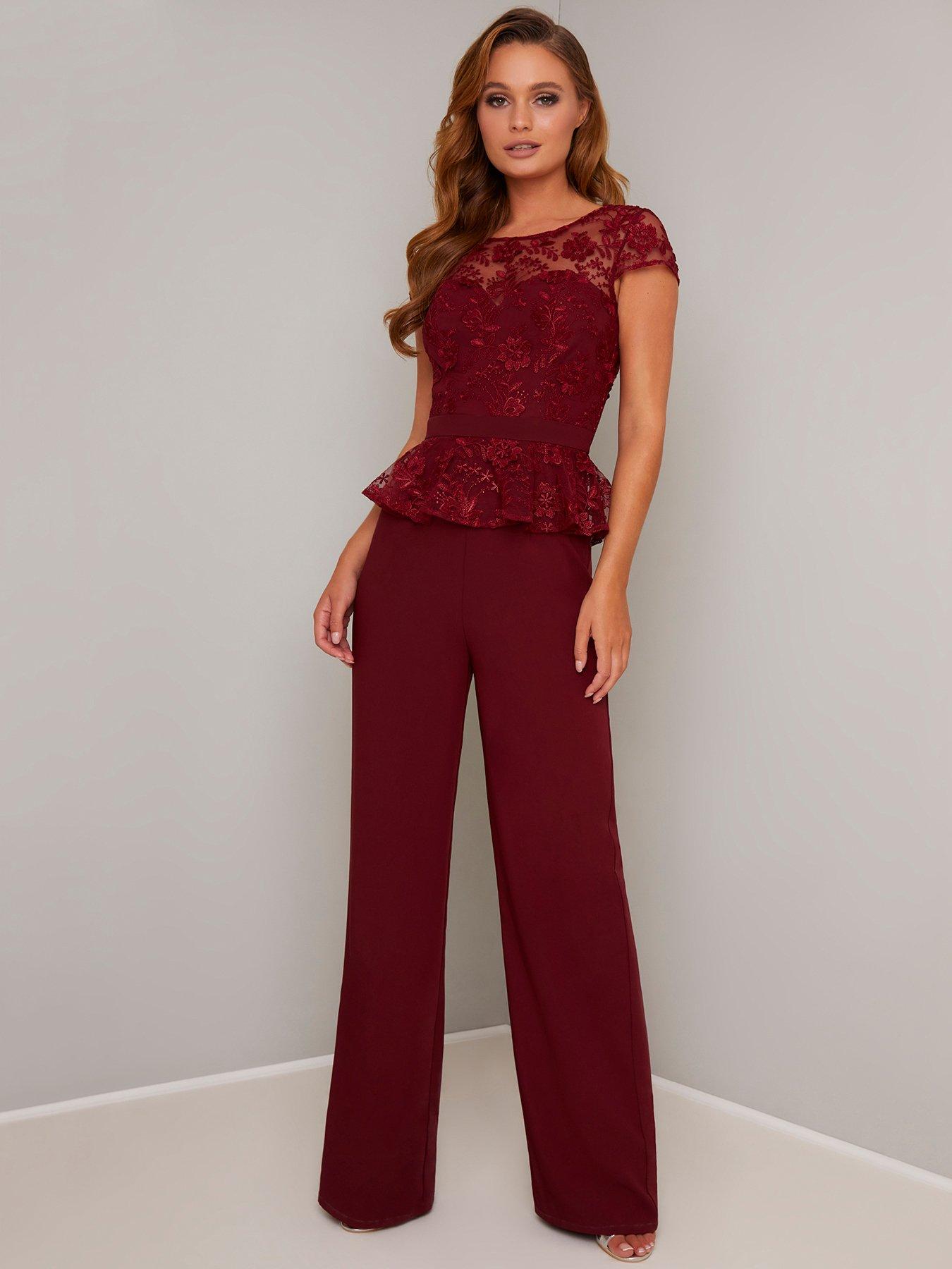 maroon lace jumpsuit