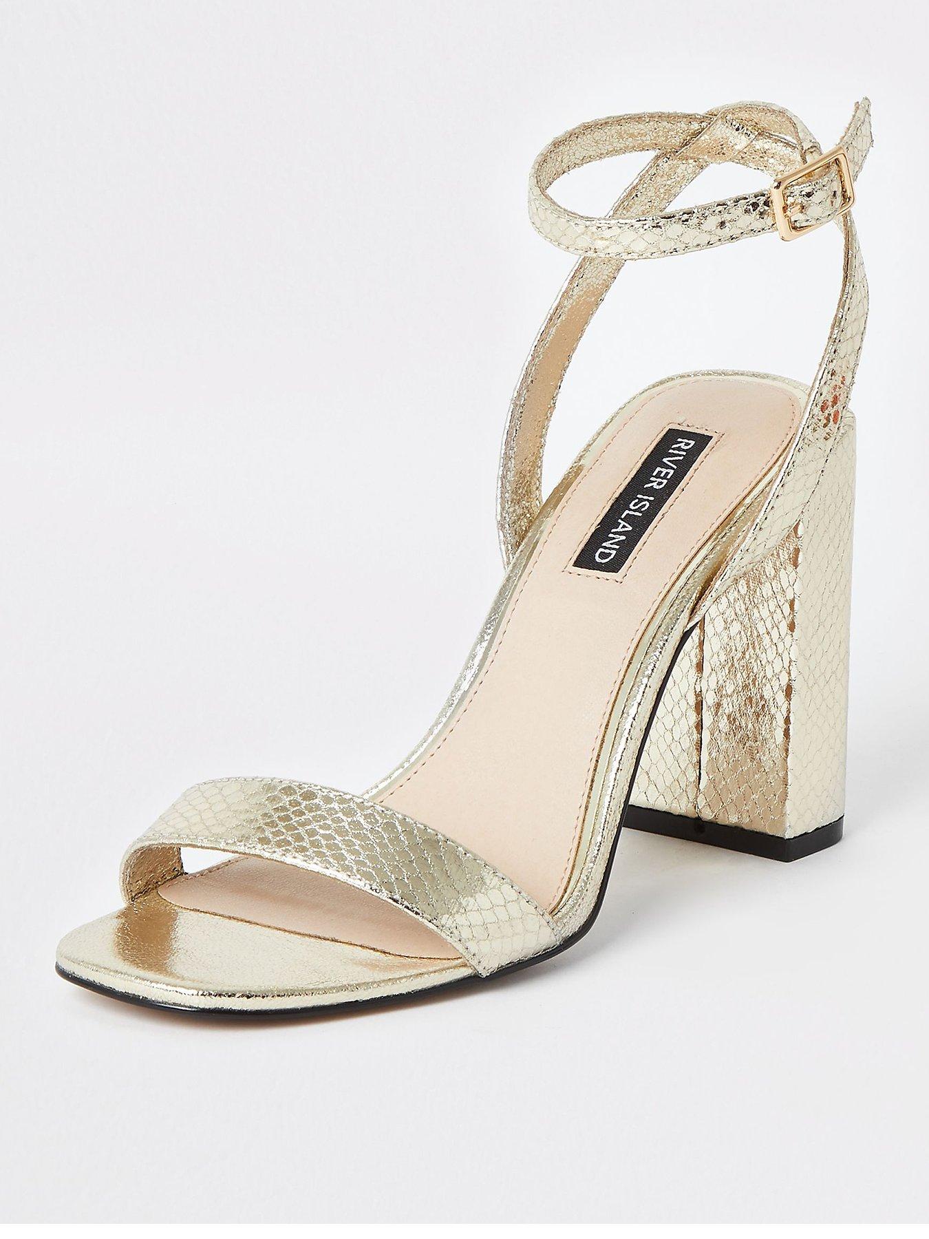 wide fit gold block heels