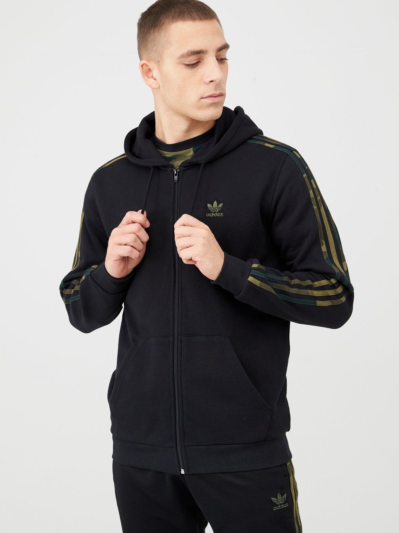 adidas 3 stripe full zip hoody mens