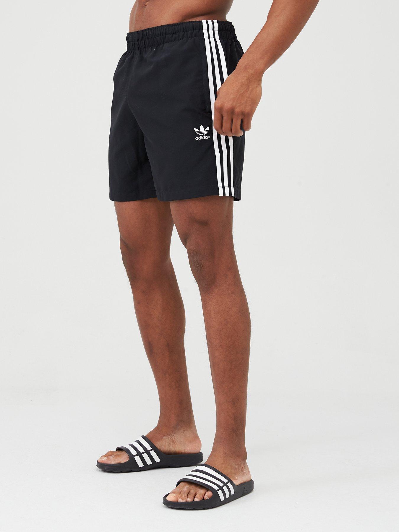 adidas Originals 3 Stripe Swim Shorts - Black | littlewoodsireland.ie