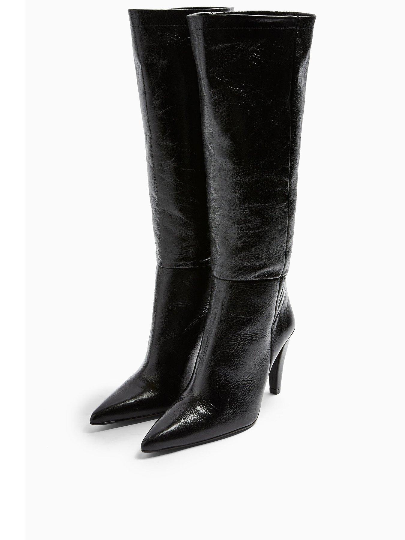 cone heel knee high boots