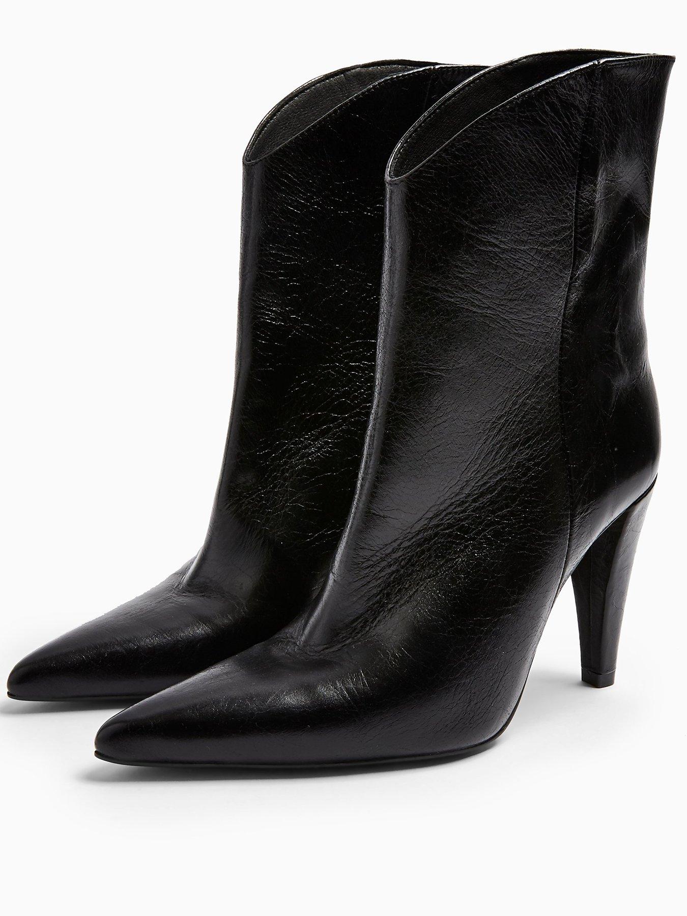 Topshop Havana Cone Heel Leather Calf Boots Black - roblox music number for havana