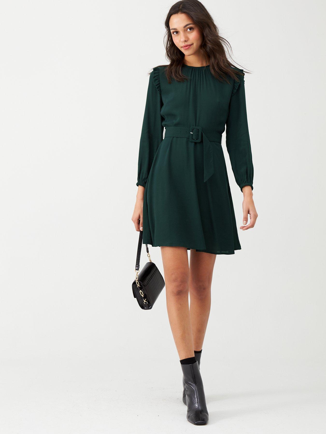 warehouse dark green dress
