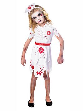 Kid wearing zombie nurse Halloween costume