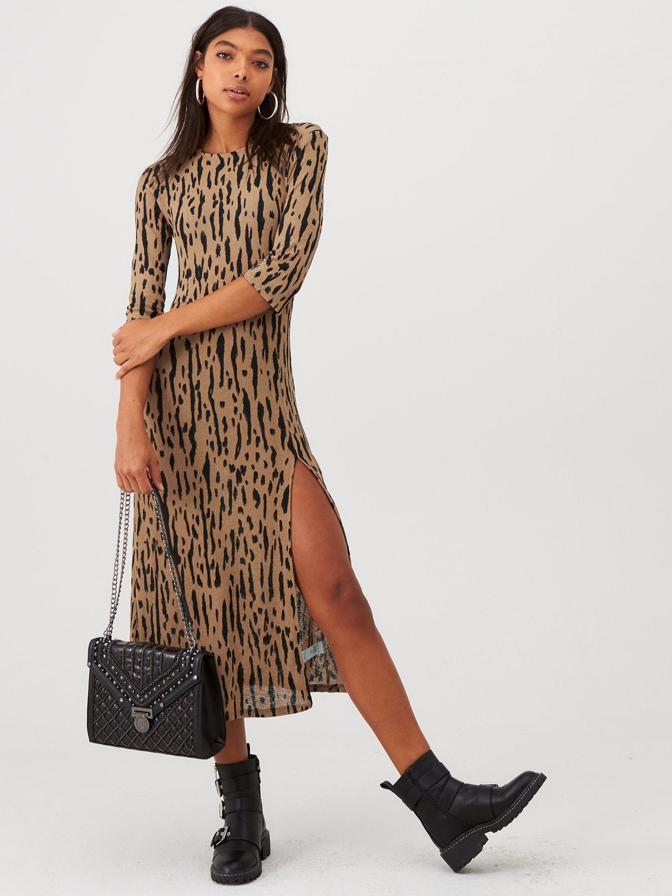 river island print midi dress khaki