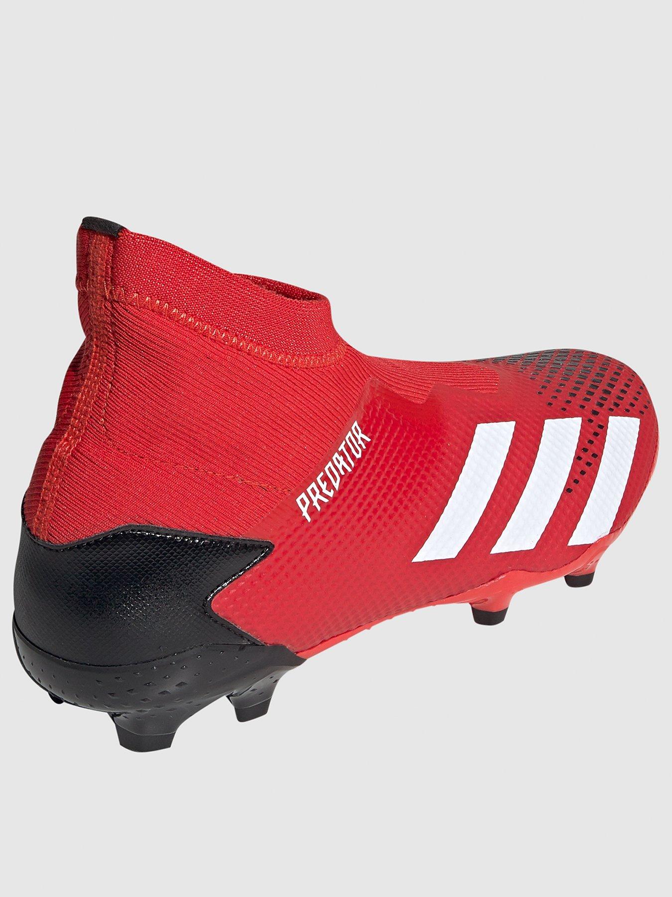 red laceless football boots