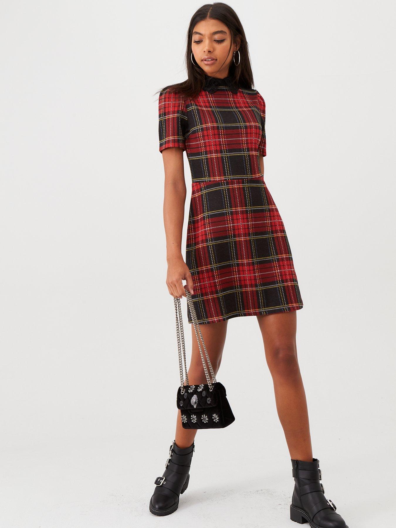 red tartan dress