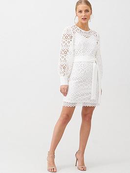 v-by-very-lace-balloon-sleeve-tie-mini-dress-white