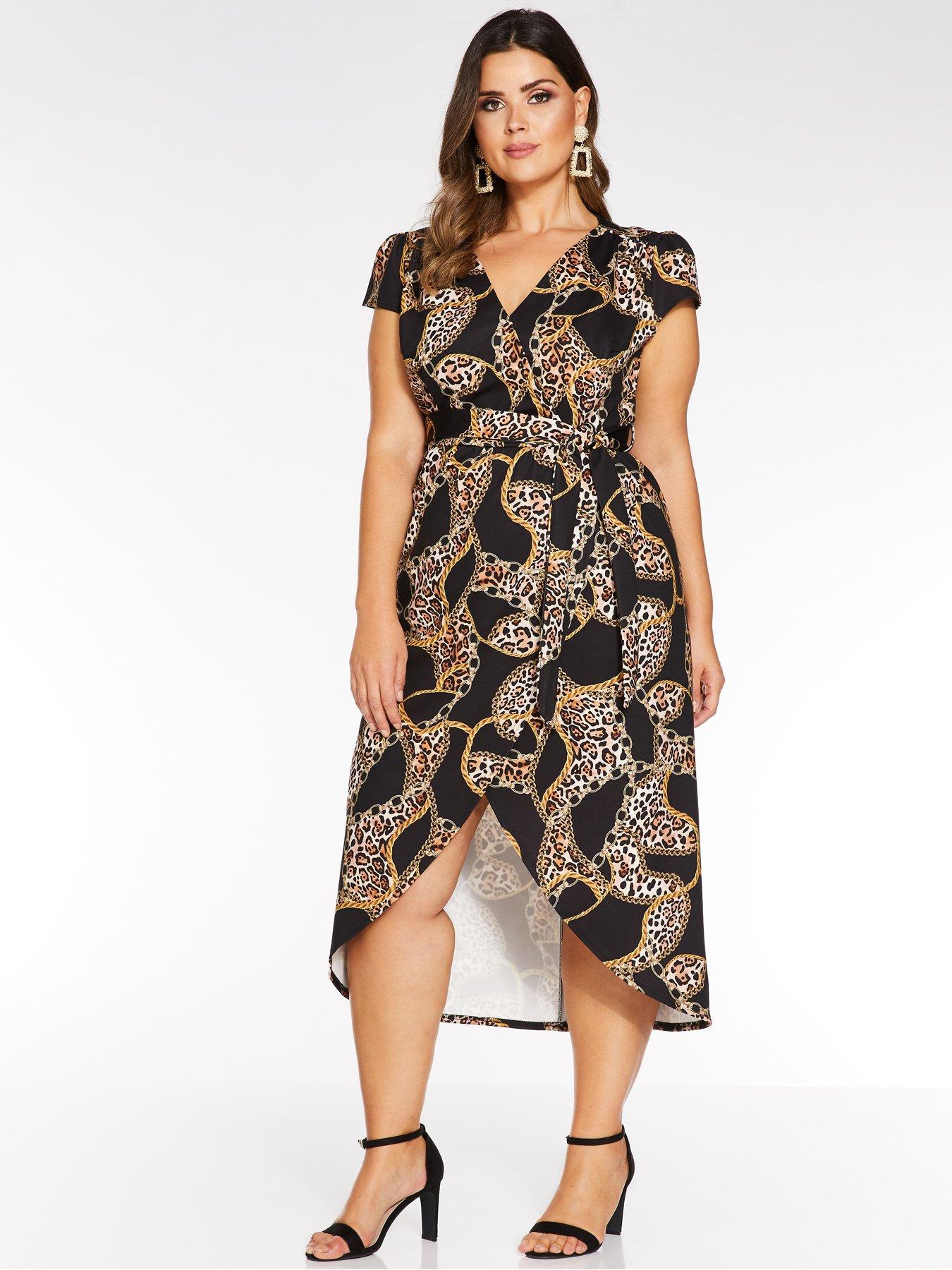 quiz curve chain print wrap dress