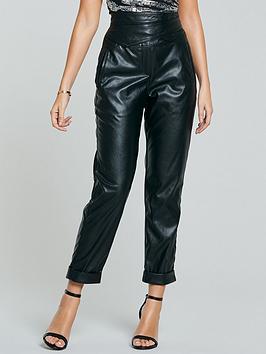michelle-keegan-wrap-high-waisted-pu-trousers-black