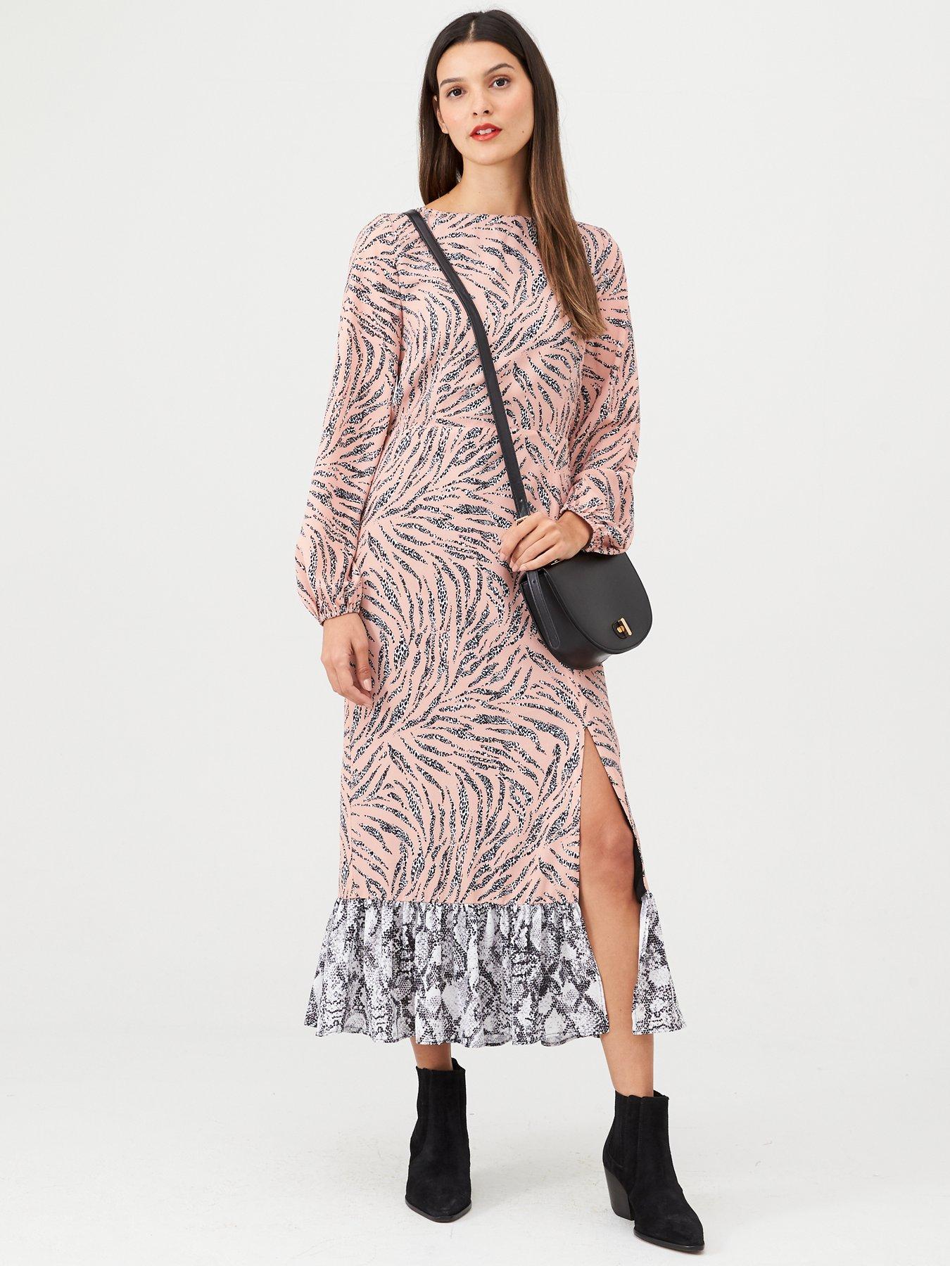 v by very mixed print midi dress