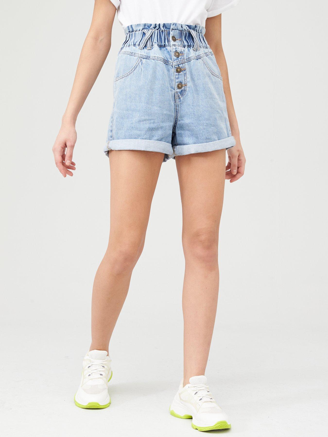 paperbag waist jean shorts
