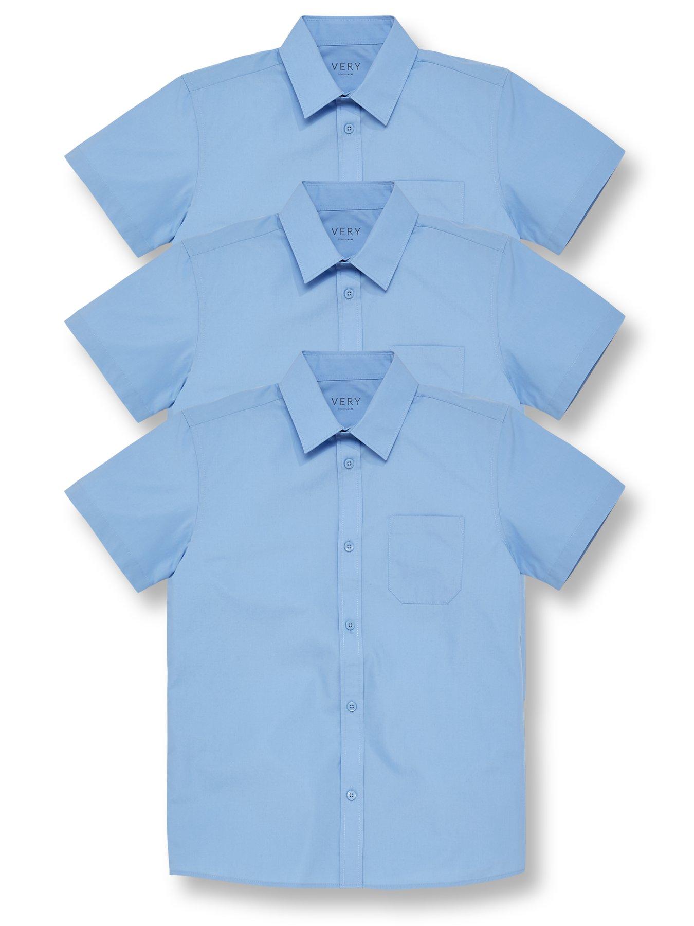 Brand New Top Class Pack of 3 Blue Boys Short Sleeve School Shirts 5-6yrs 