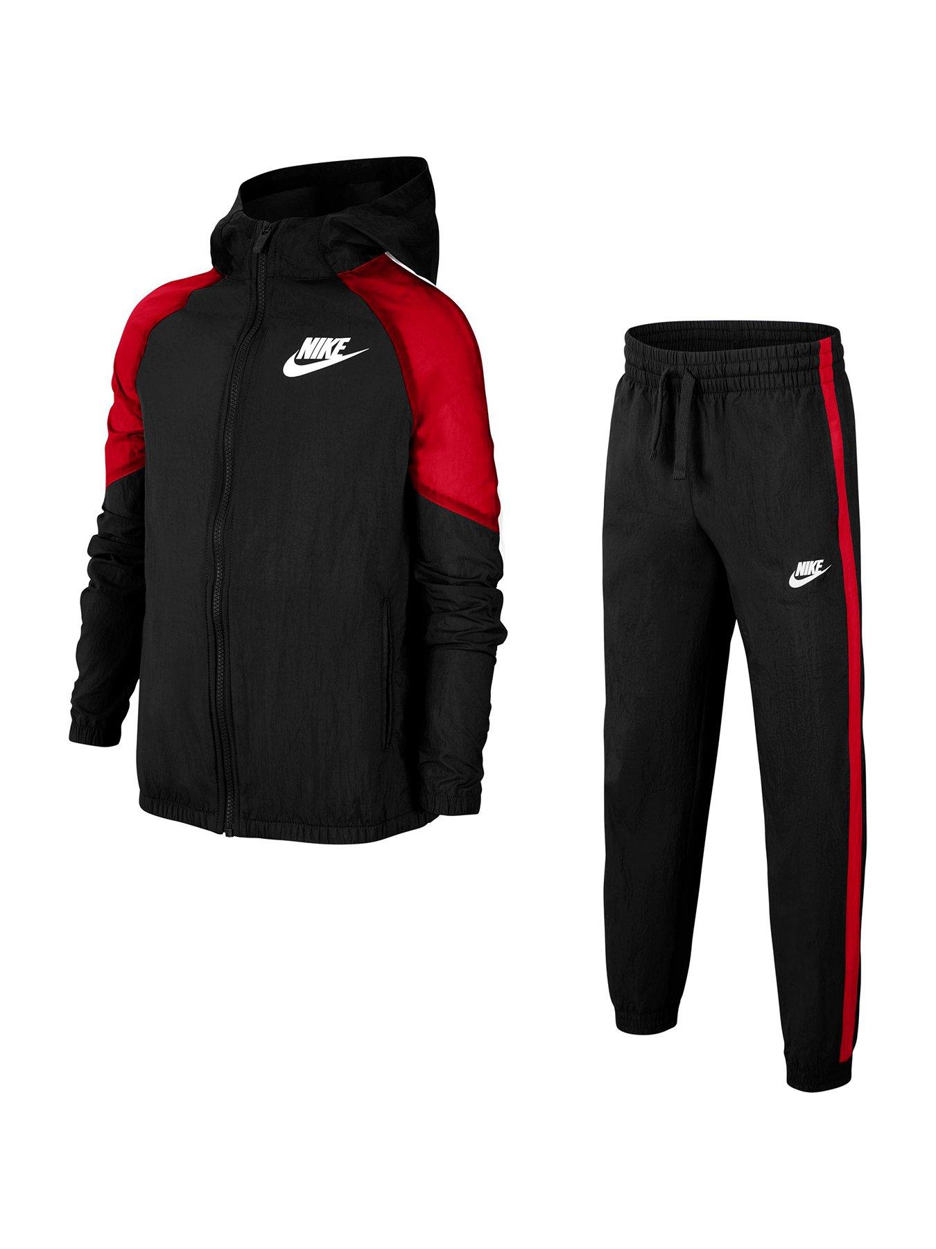 nike tracksuit black and red