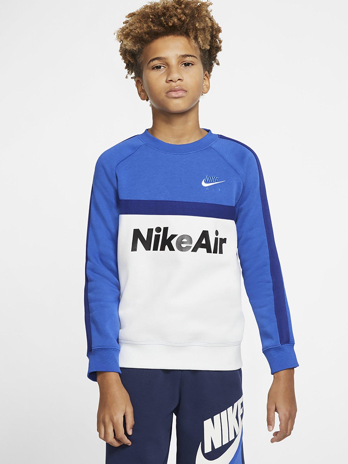 white and blue nike sweatshirt