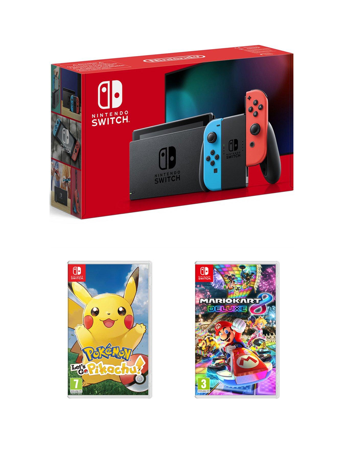 Nintendo Switch Console Improved Battery With Pokemon Lets Go Pikachu And Mario Kart 8 Deluxe