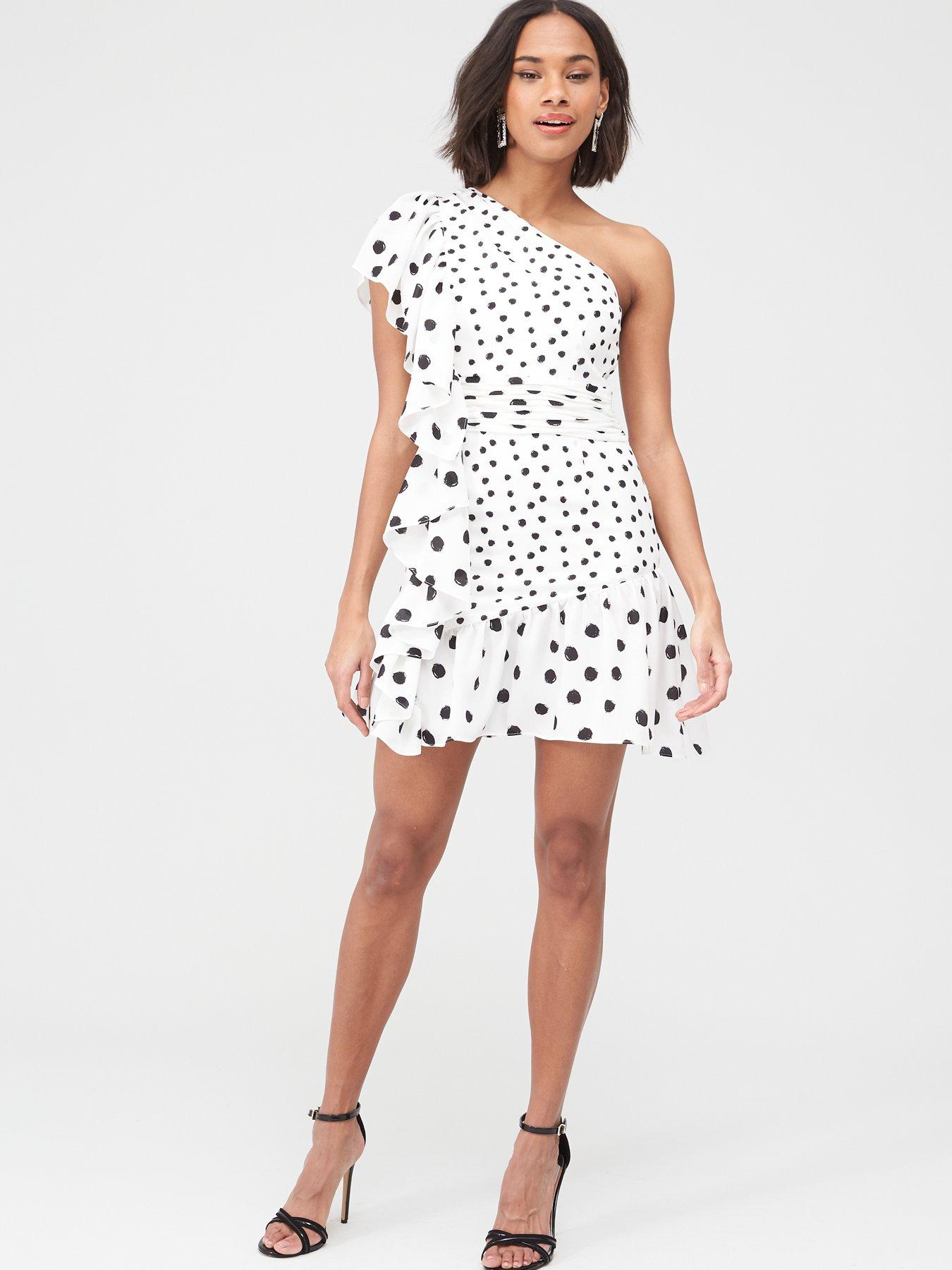 White Spots D-Ring Belt Front Zip Detail Tea Dress Size 6-14 New Women Black