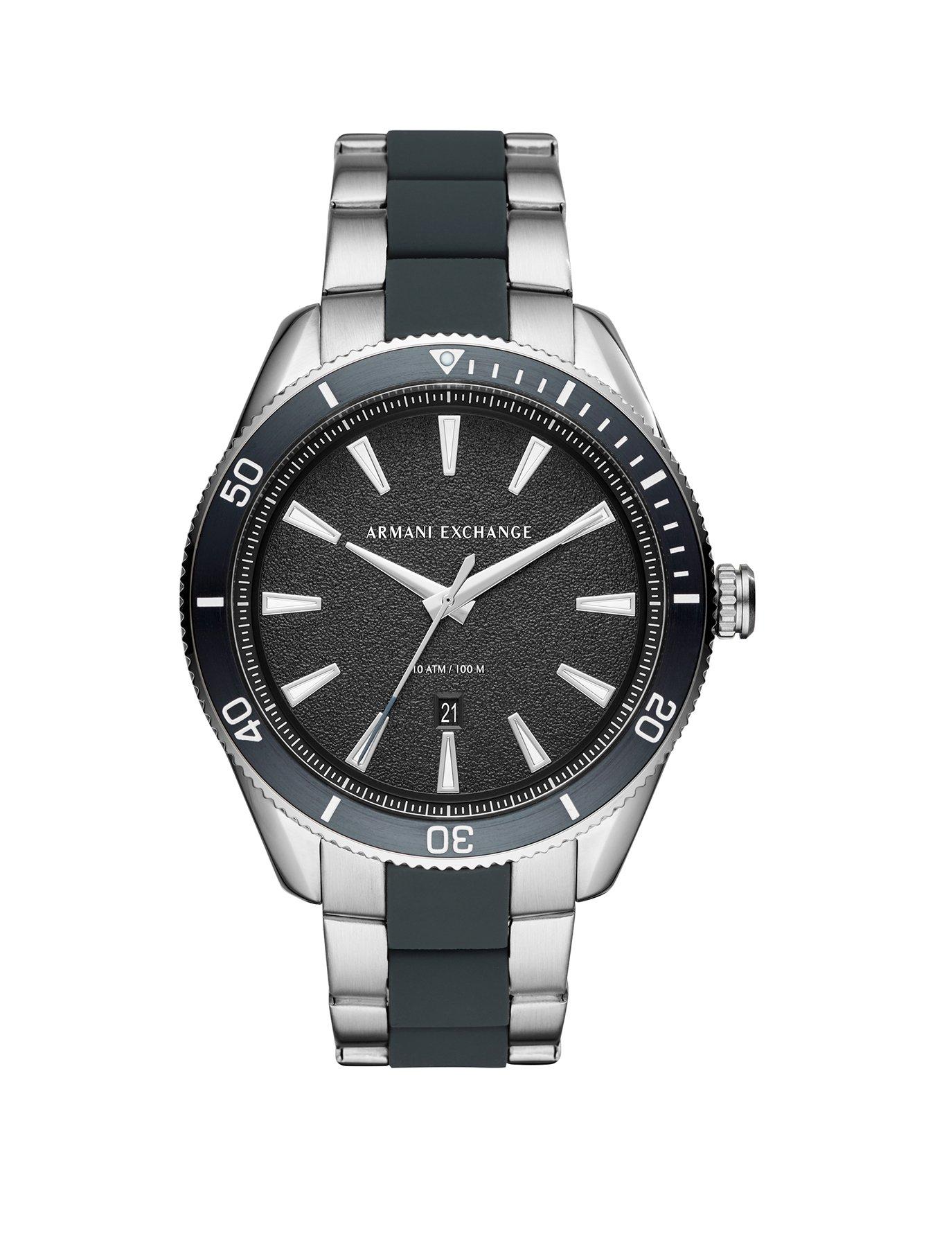 black and silver armani watch