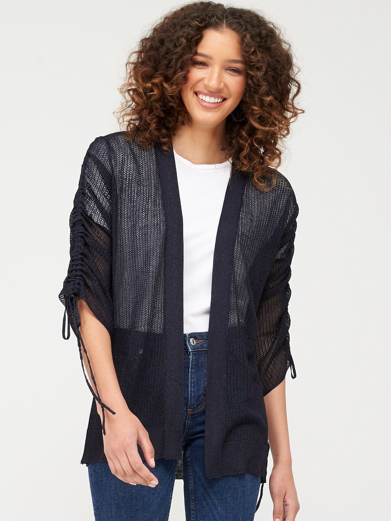 V By Very Mesh Ruched Sleeve Cardigan Navy Littlewoodsireland Ie